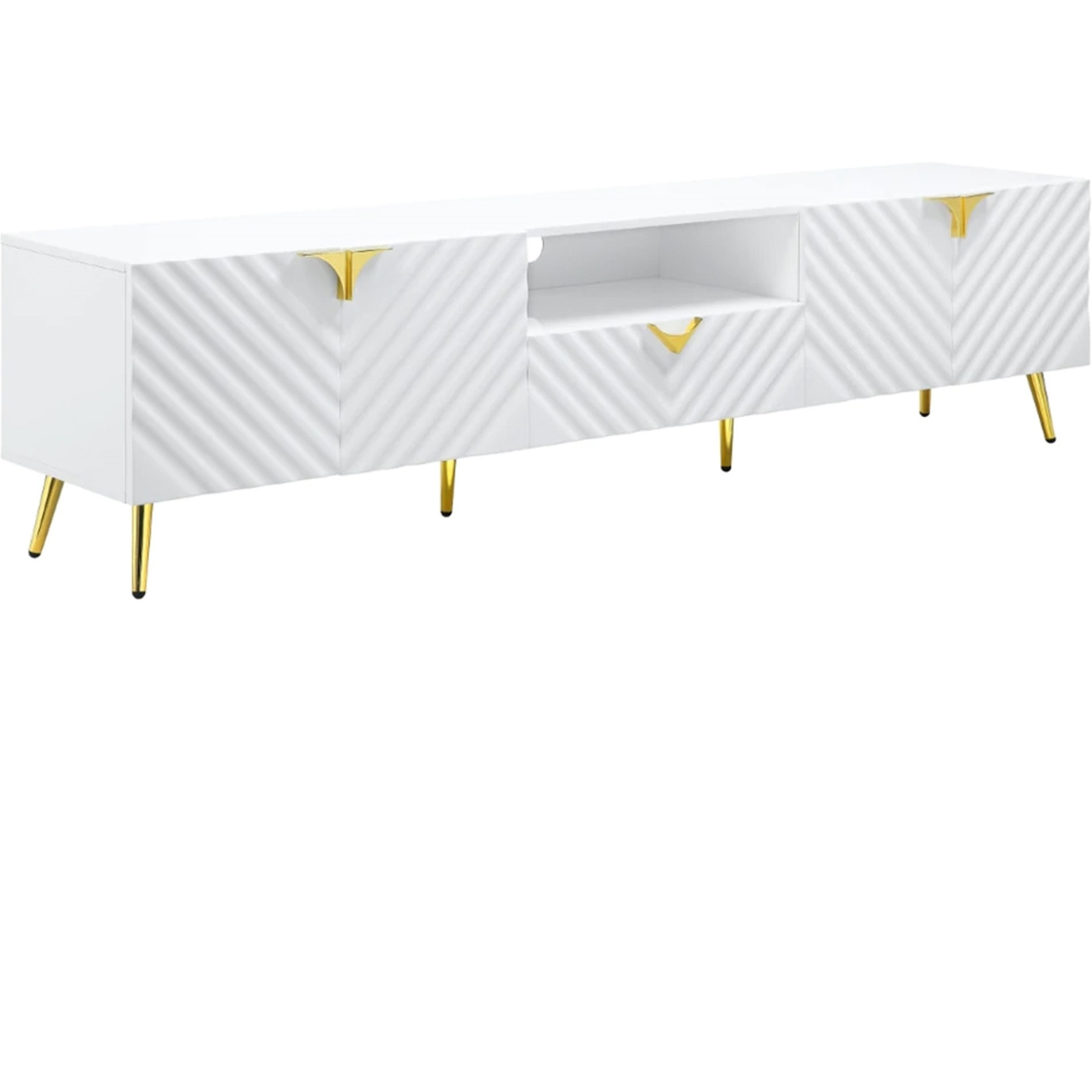 Tyra 79 Inch Modern TV Media Entertainment Center, 2 Doors, White, Gold