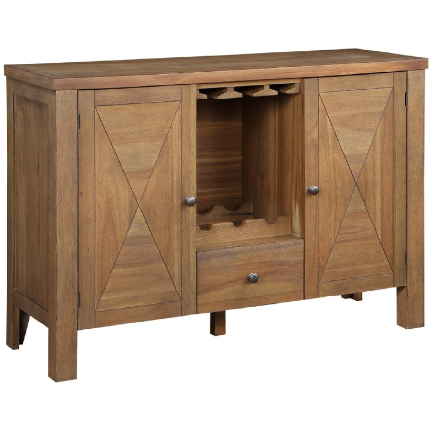 45 Inch Wood Sideboard Buffet Bar Cabinet, Stemware Rack, Rustic Brown