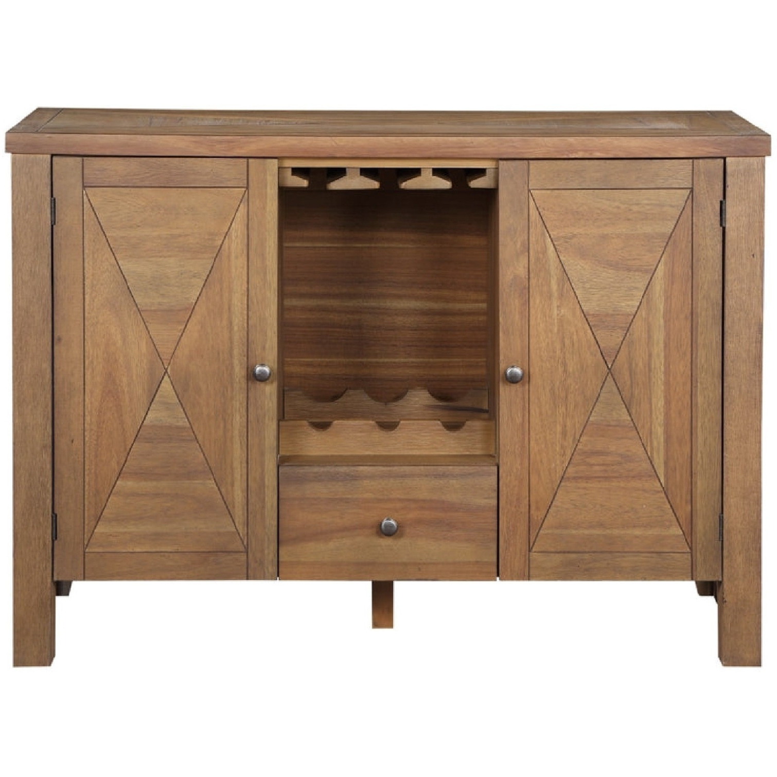 45 Inch Wood Sideboard Buffet Bar Cabinet, Stemware Rack, Rustic Brown