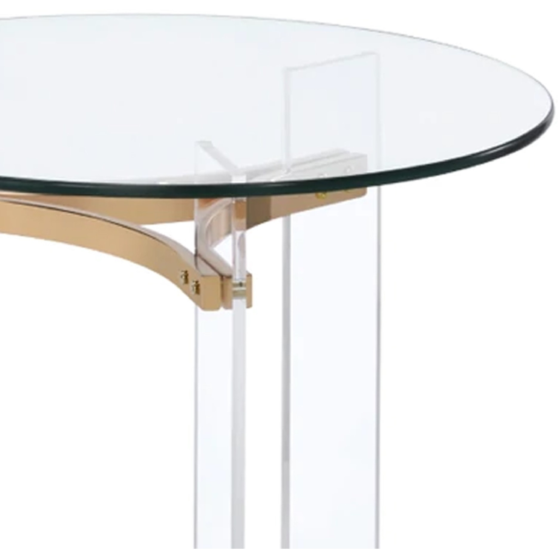 Hale 23 Inch Round End Table, Glass Top, Acrylic Legs, Clear, Gold