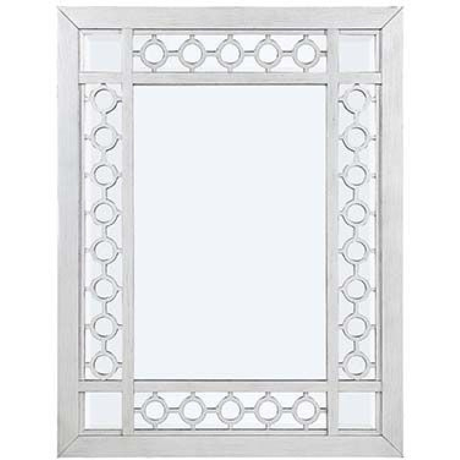 40 Inch Ornate Wood Mirror, Portrait, Round Cut Out Design, White