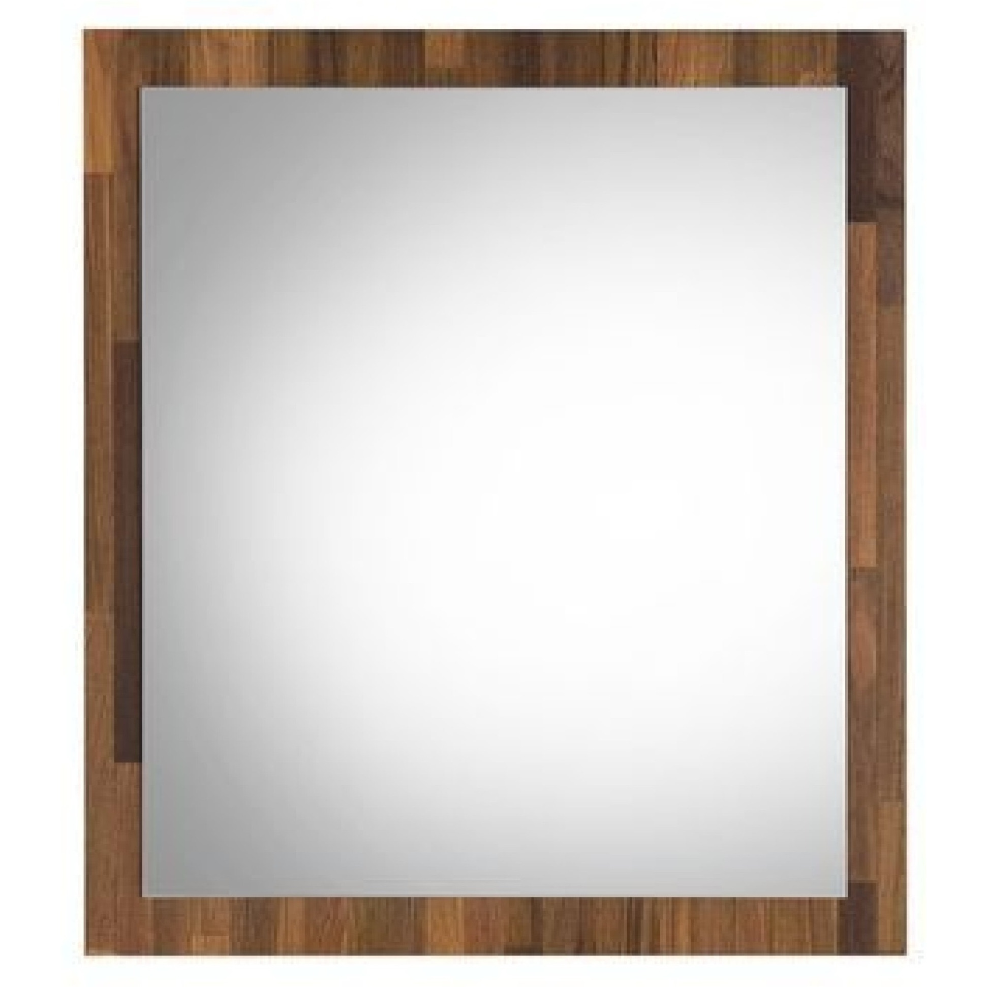32 Inch Wall Mirror, Rectangular Portrait Plank Wood Frame, Walnut Brown