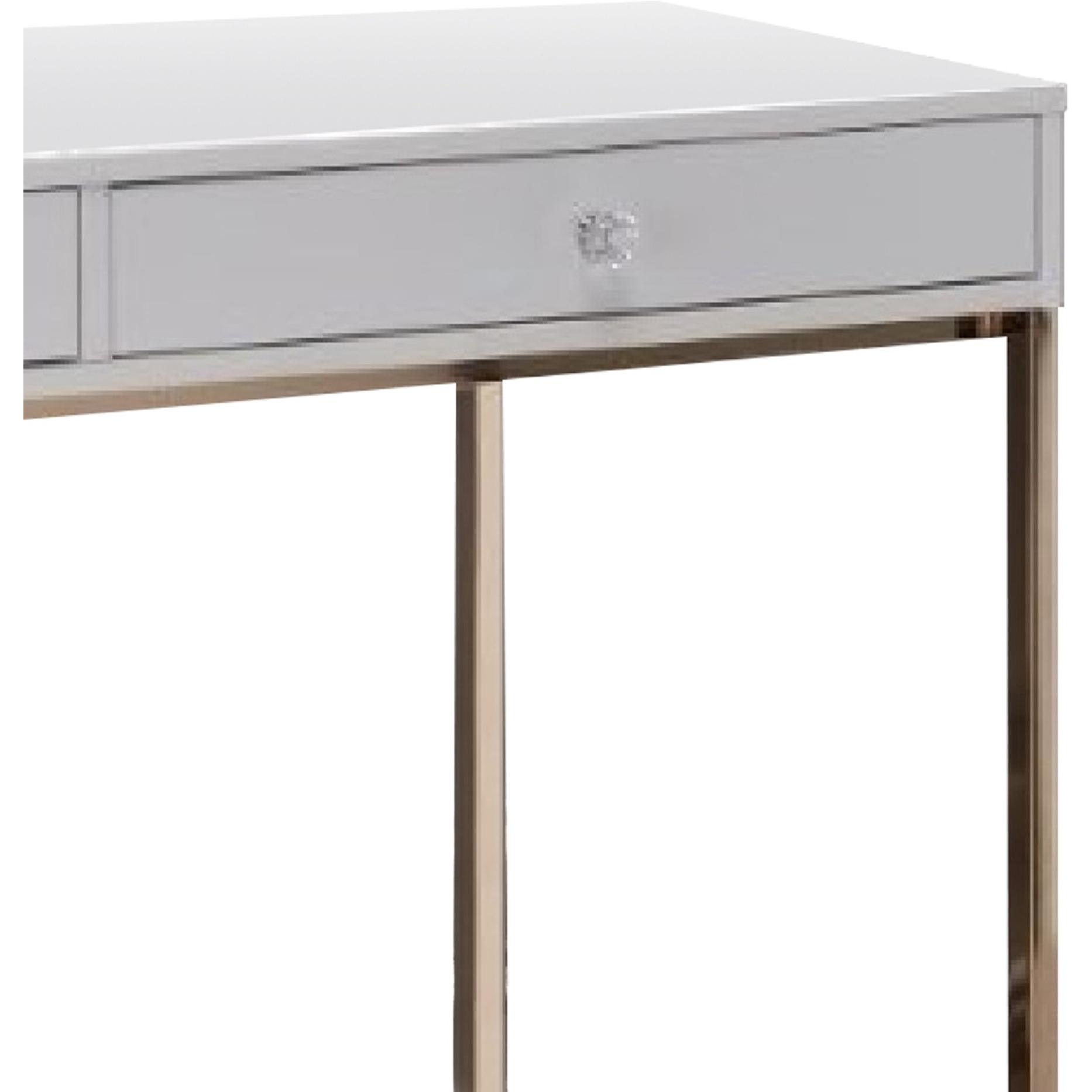 47 Inch Desk Console Table, 2 Drawers, Metal Frame, White, Gold