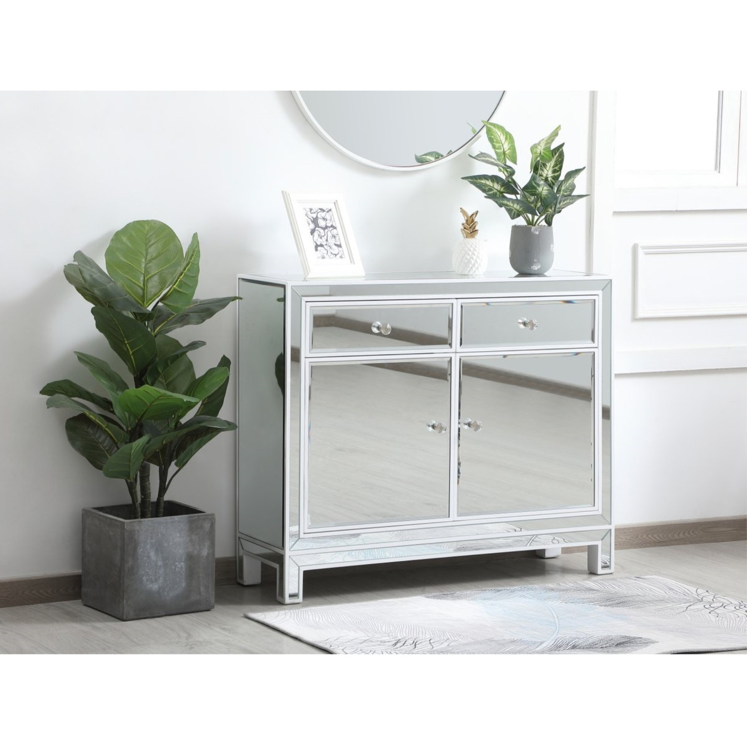 38 inch mirrored nightstand in white