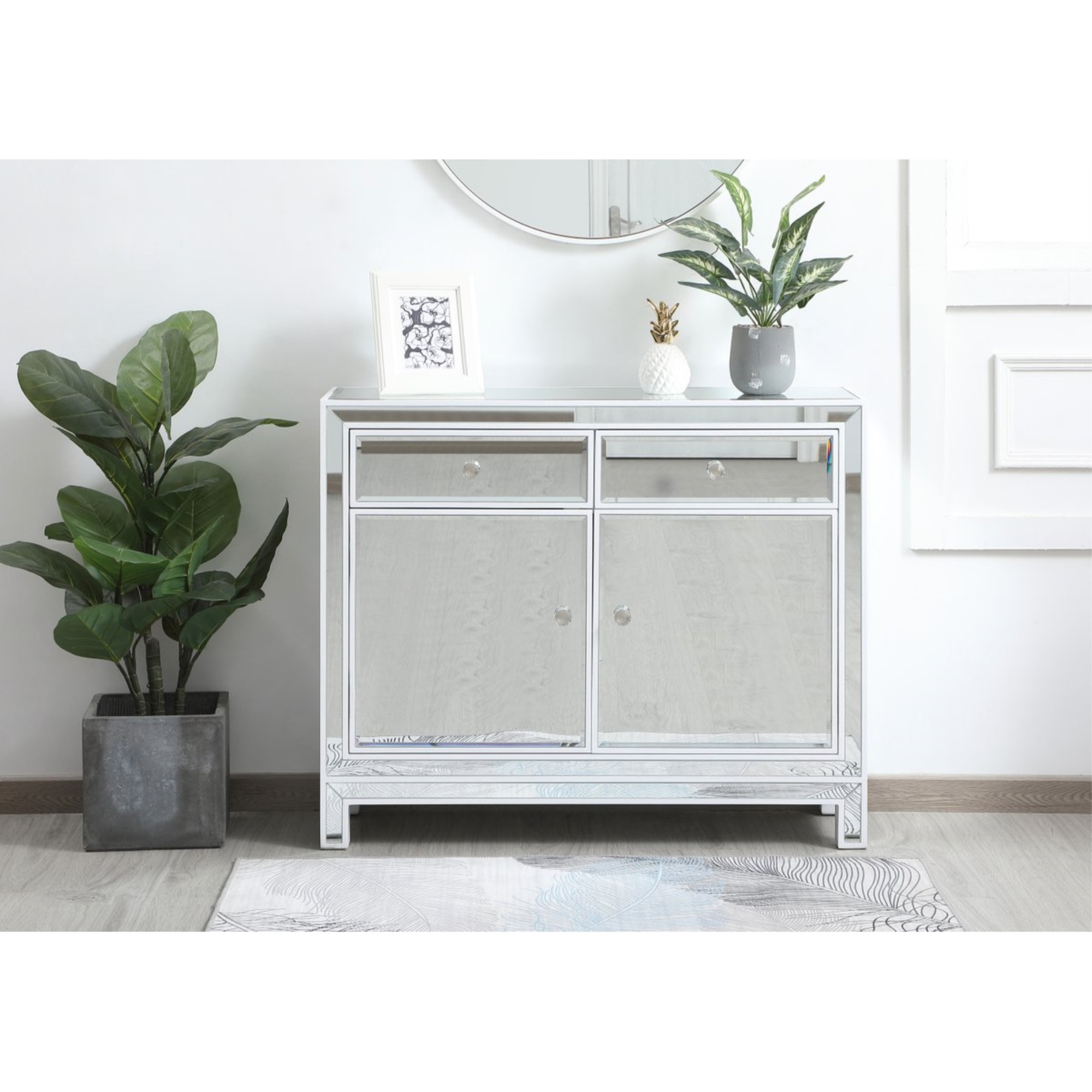 38 inch mirrored nightstand in white