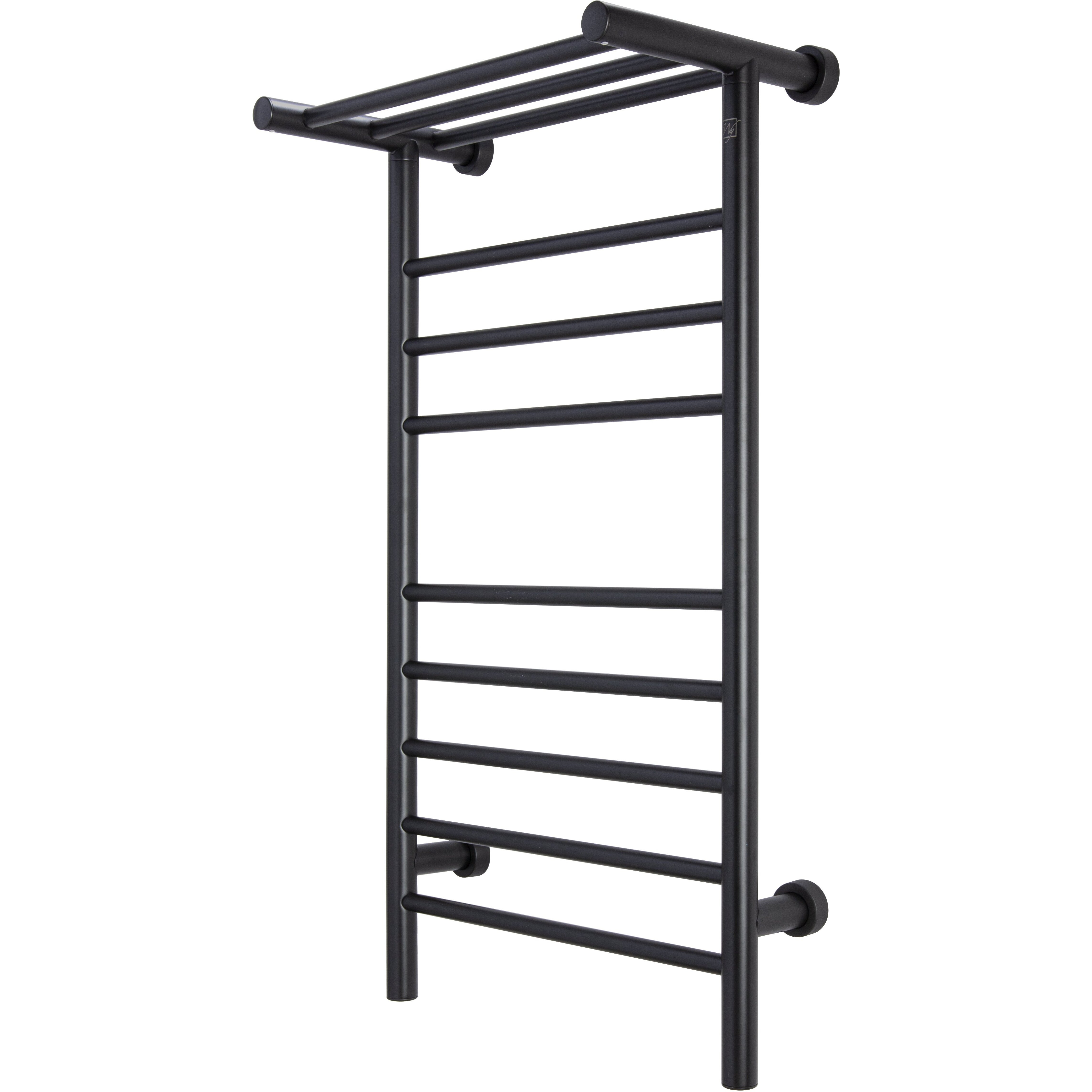 Summit Towel Warmer, Black, Dual Connection, 8 Bars & Heated 3-Bar Shelf