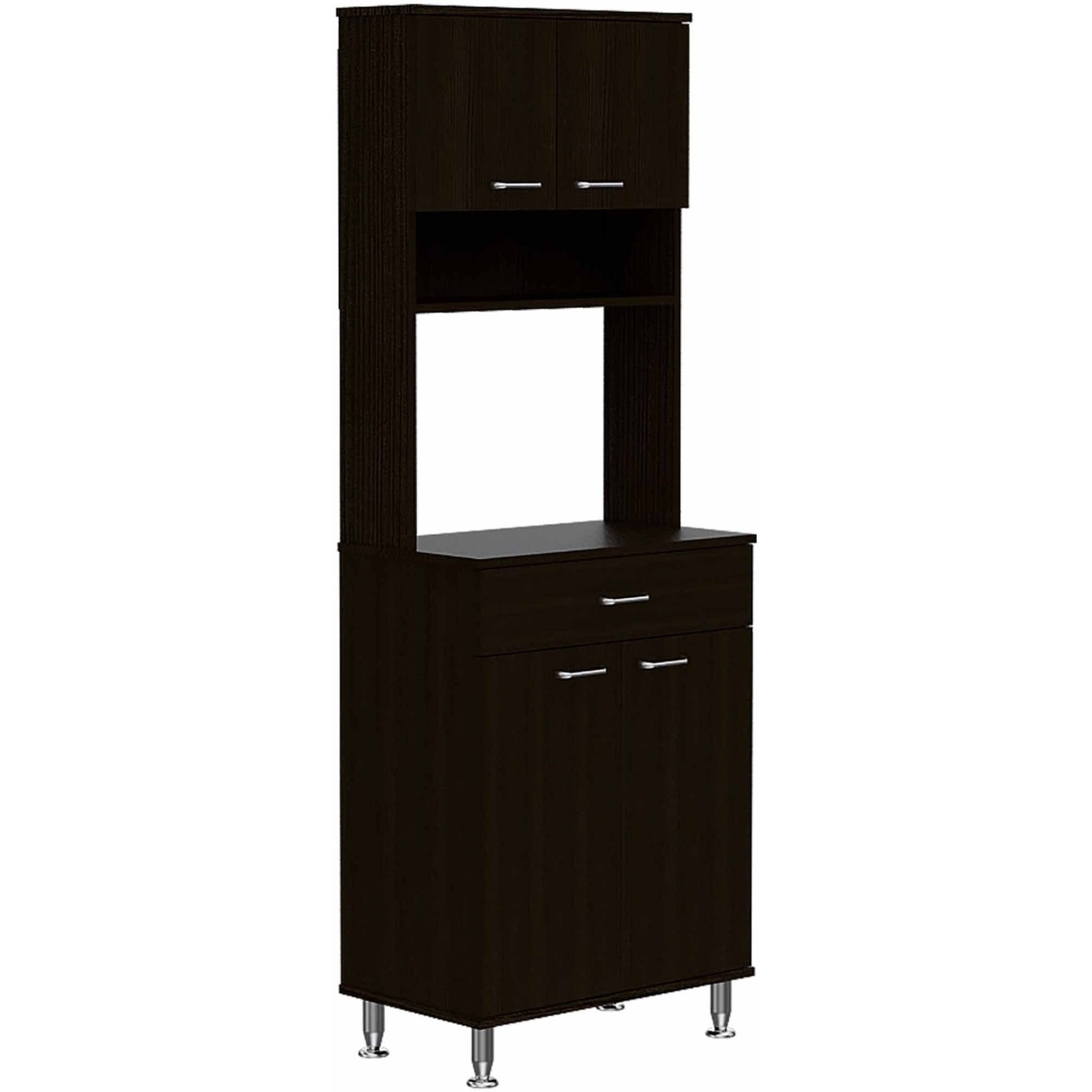 TUHOME Della 60 Pantry, Three Shelves, One Drawer, Countertop, Four Legs, Two Double Door Cabinets -Black, For Kitchen Room