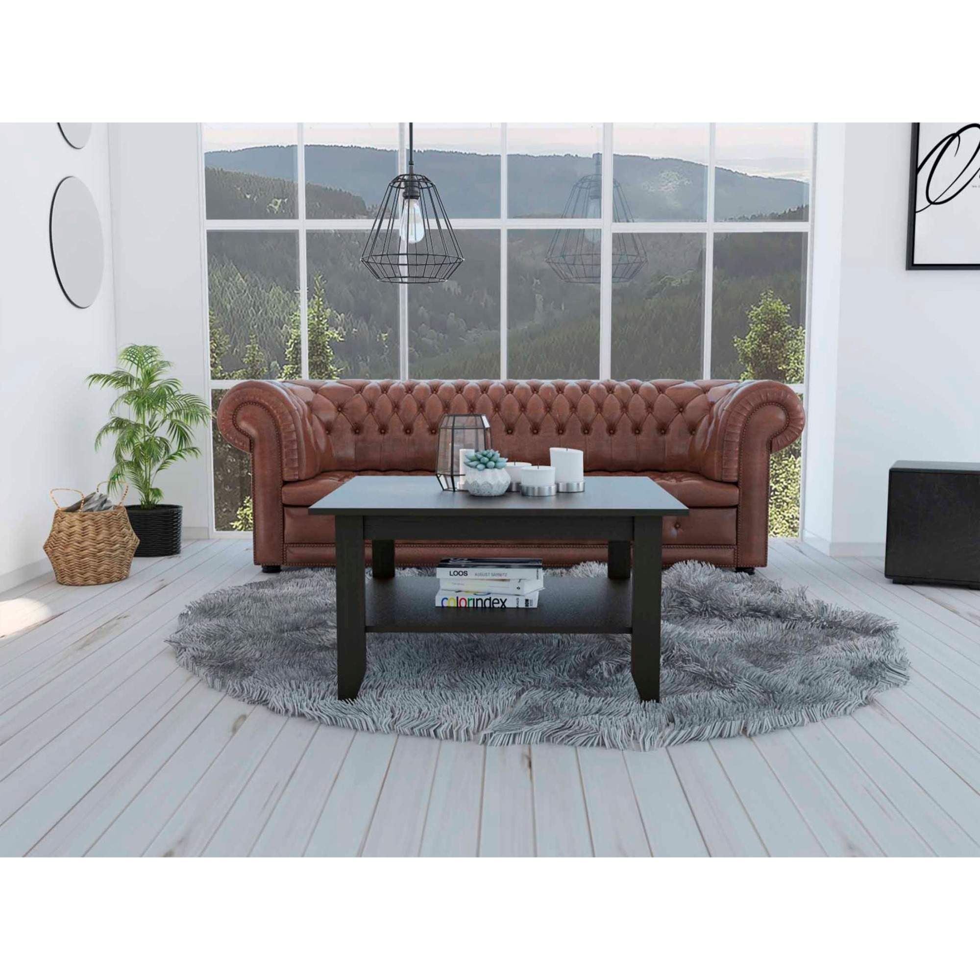 TUHOME Essential Coffee Table, One Shelf, Four Legs,  Countertop, Black, For Living Room