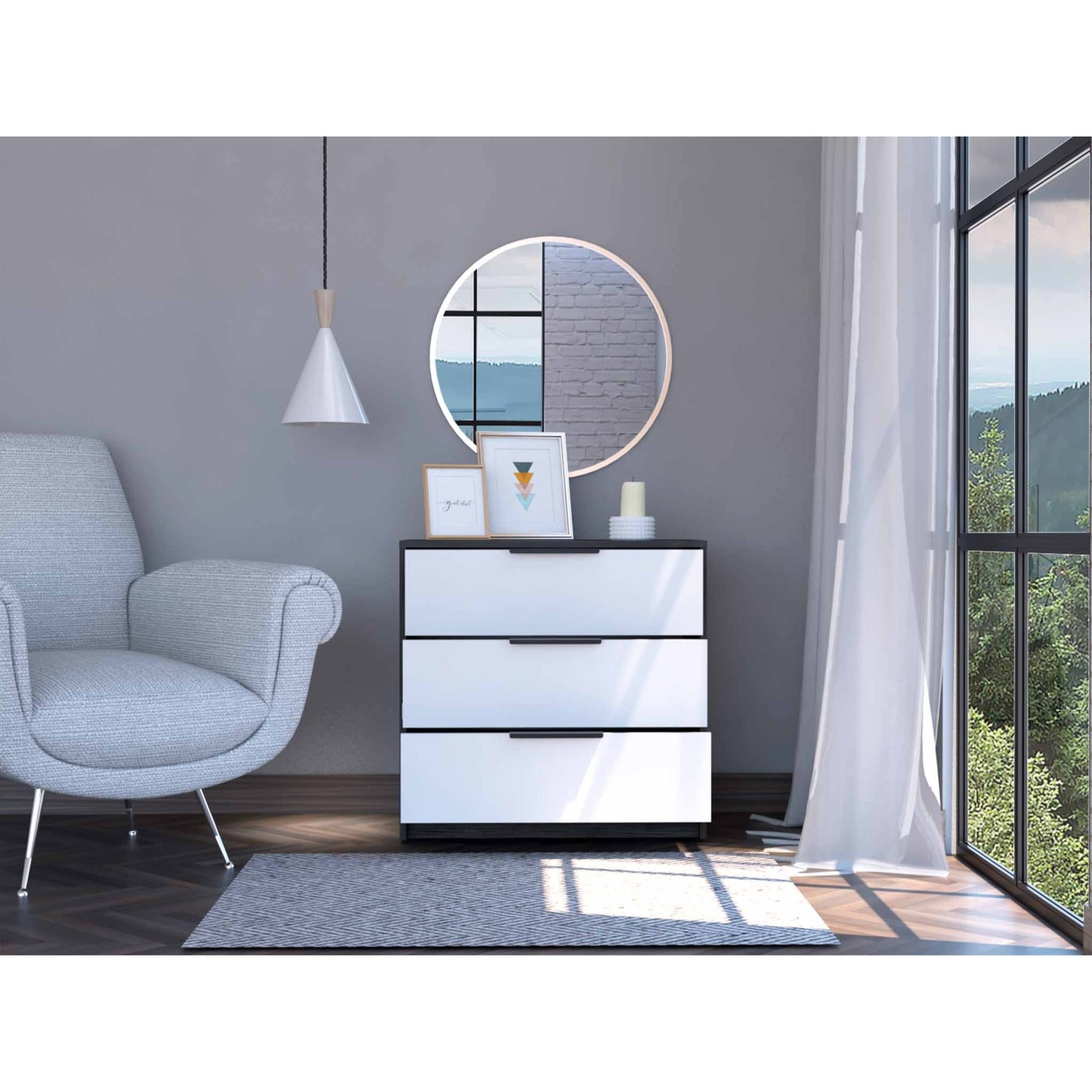 TUHOME Kaia 3 Drawers Dresser, Three Drawers, Countertop, Grey Oak, For Bedroom