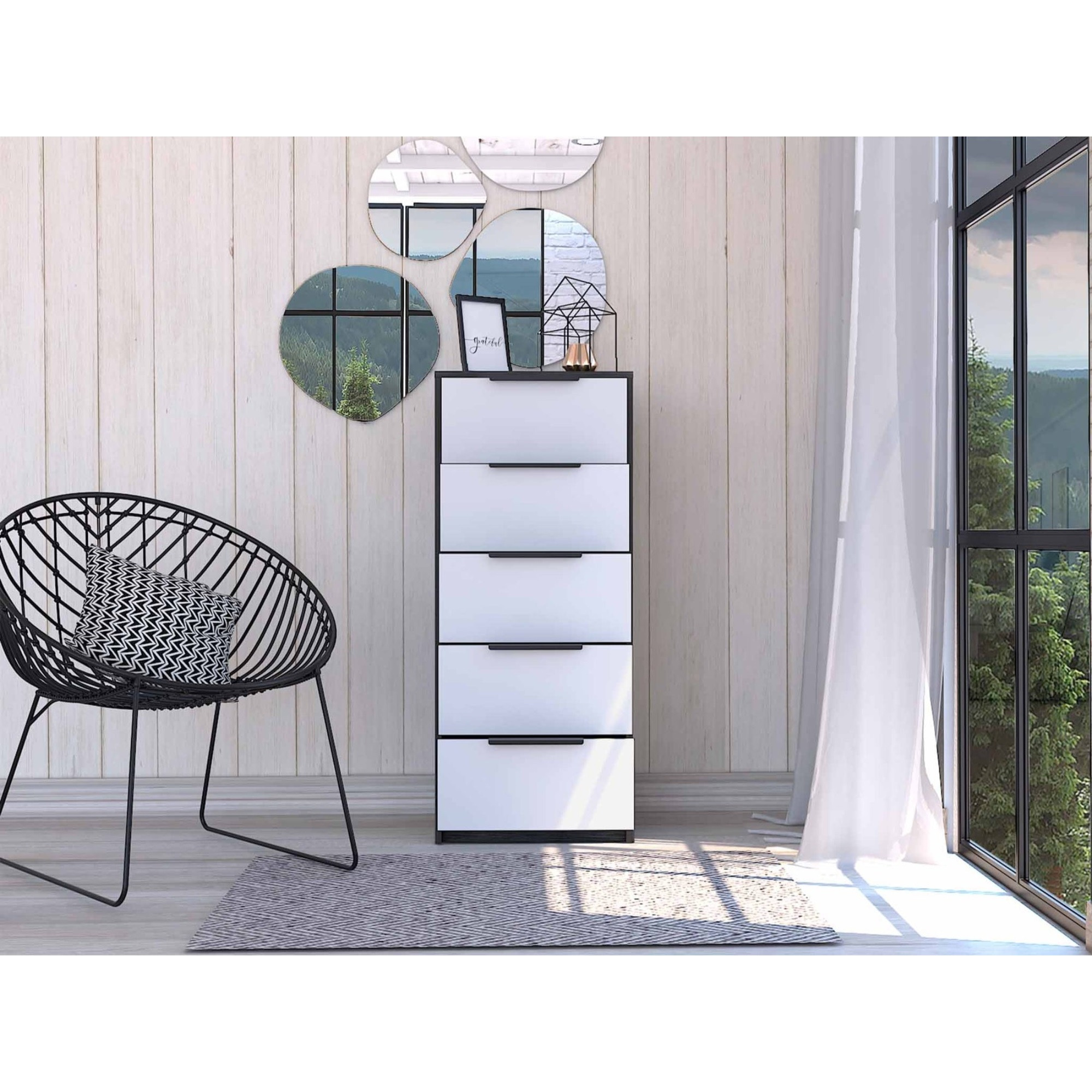 TUHOME Kaia 5 Drawer Dresser, Five Shelves, Vertical Dresser, Smoky Oak, For Bedroom