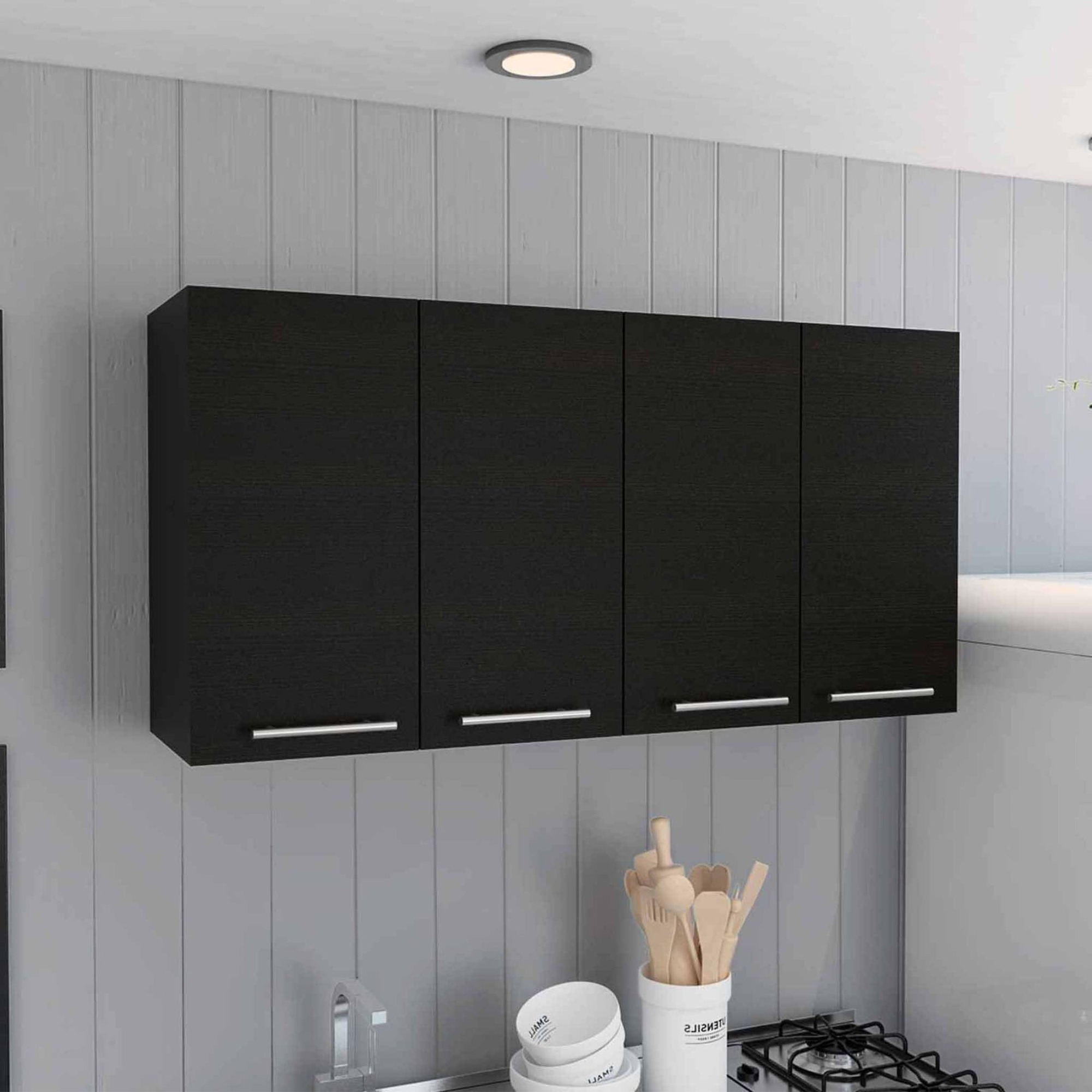 TUHOME Kitchen Cabinet 120,Racks, Four Doors, Two Cabinets, Two Shelves, Black, For Kitchen Room