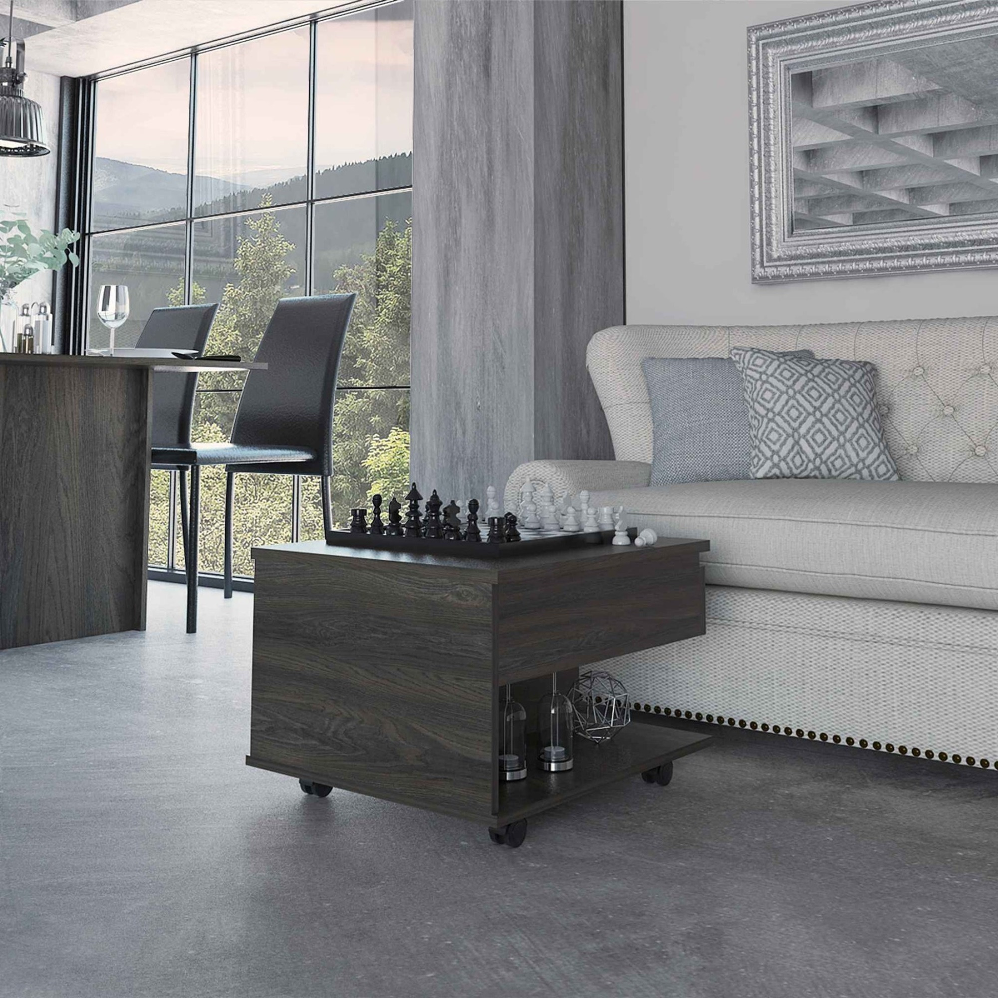 TUHOME Luanda Coffee Table, Caster Wheels, Countertop, One Shelf -Espresso, For Living Room