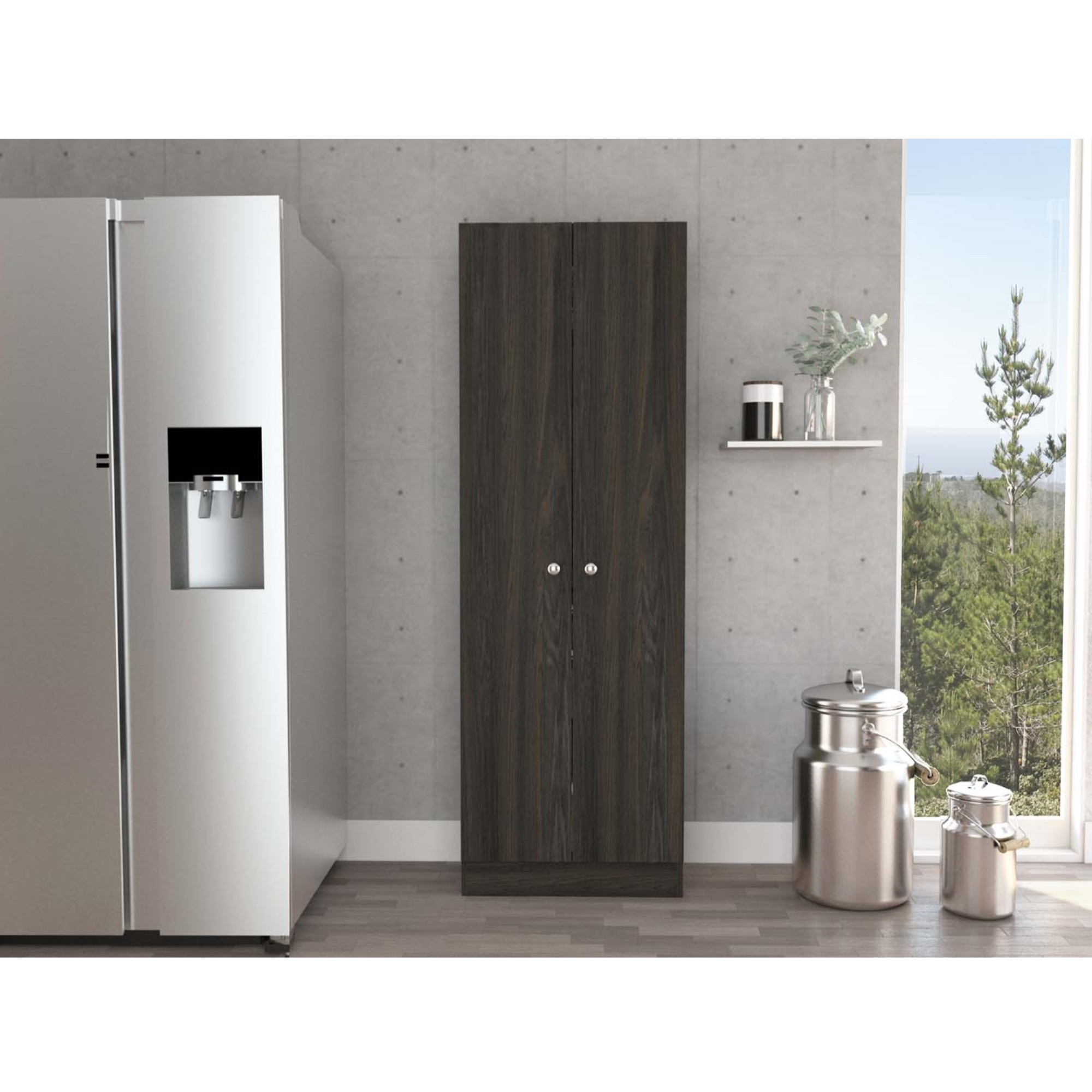 TUHOME Multistorage Cabinet, Two Door Cabinet, Five Shelves, Espresso/Black, For Kitchen Room