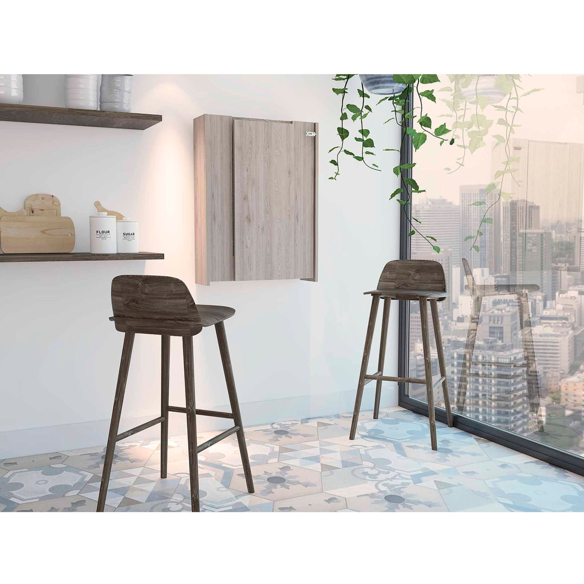 TUHOME Vatta Wall Foldable Table, Seven Internal Shelves, Flexible Table, Wall Mounted,Light Grey, For Living Room