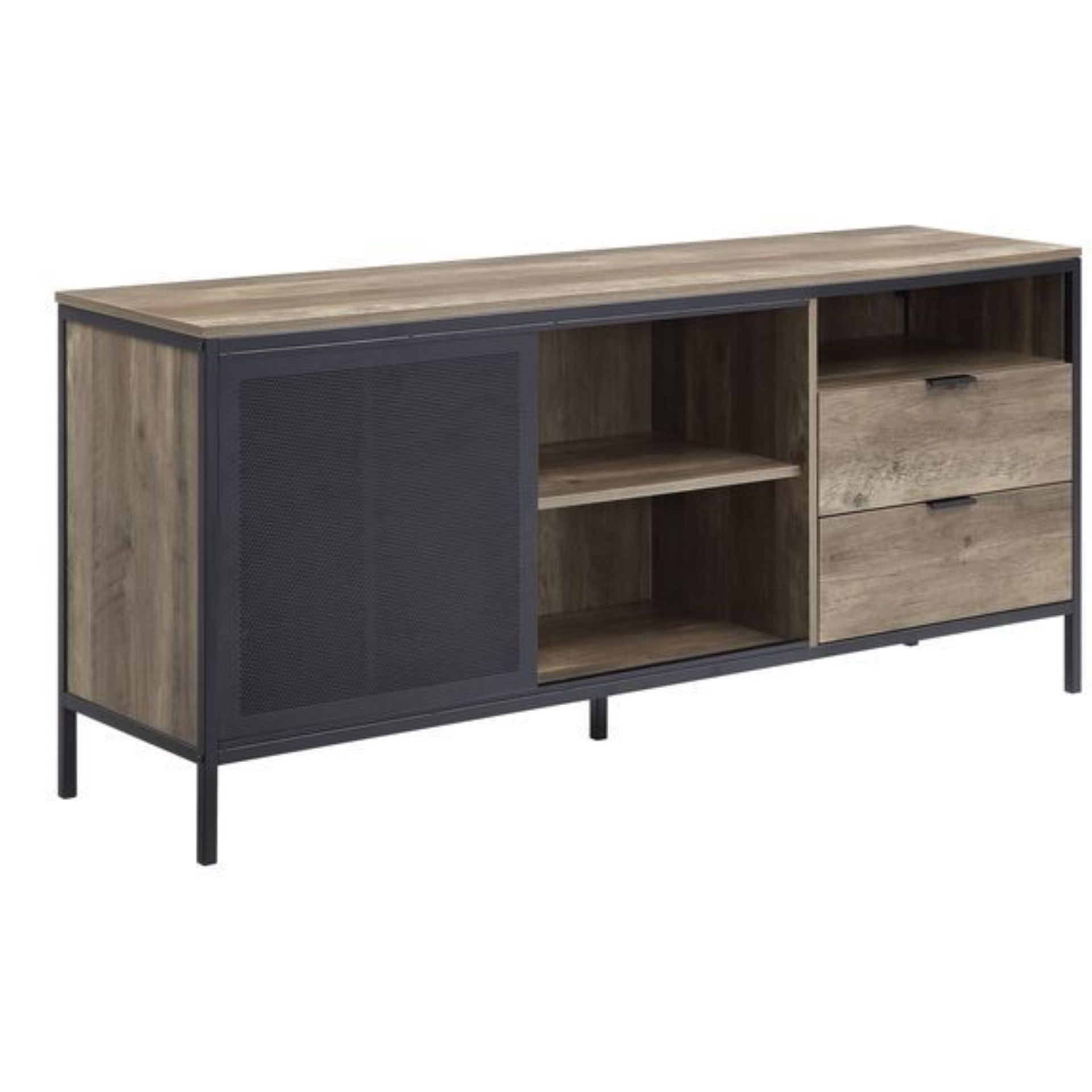 LV00405 TV Stand, Rustic Oak & Black Finish - Nantan ( 1Set/2Ctn )