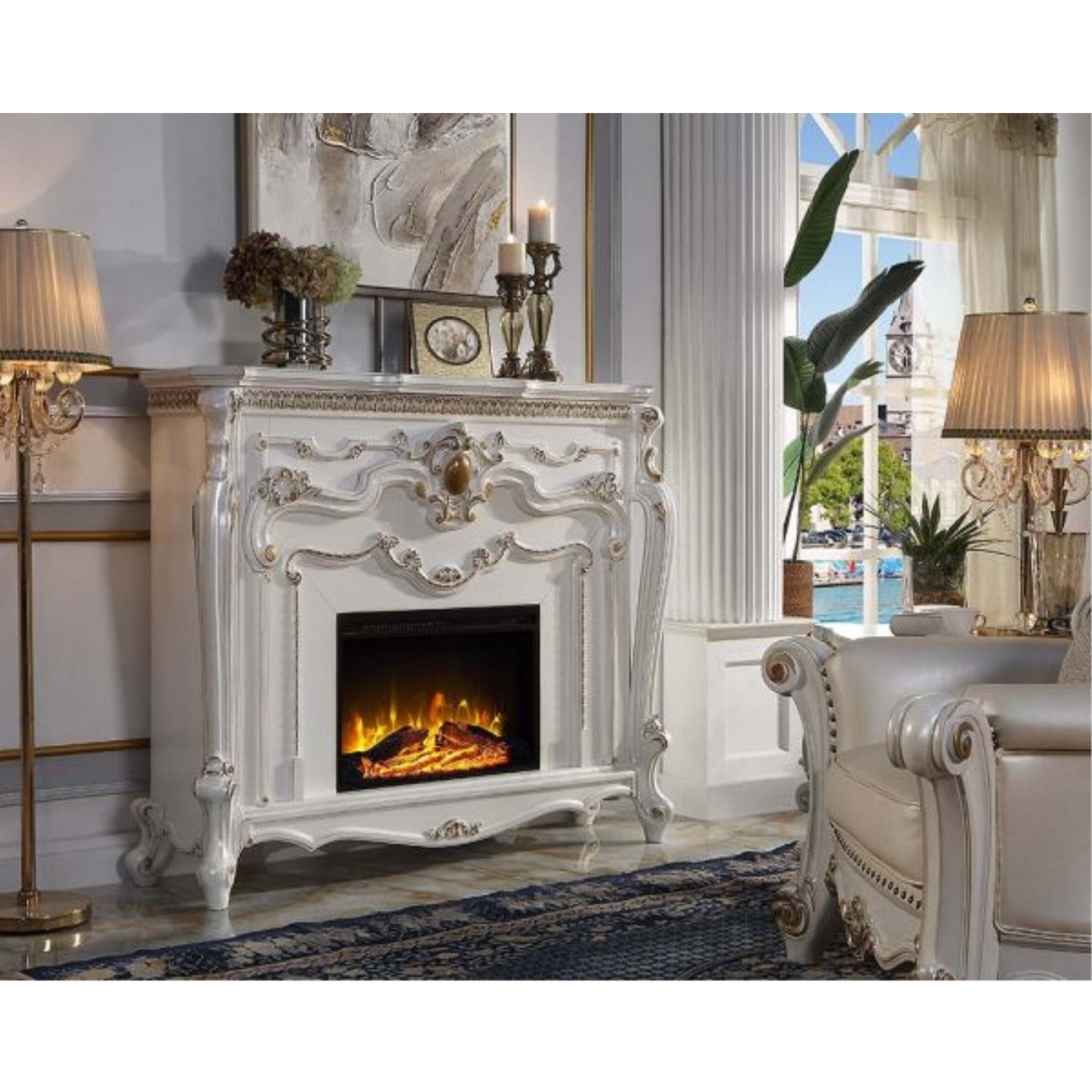 AC01345 Fireplace, Antique Pearl Finish - Picardy ( 1Pc/1Ctn )
