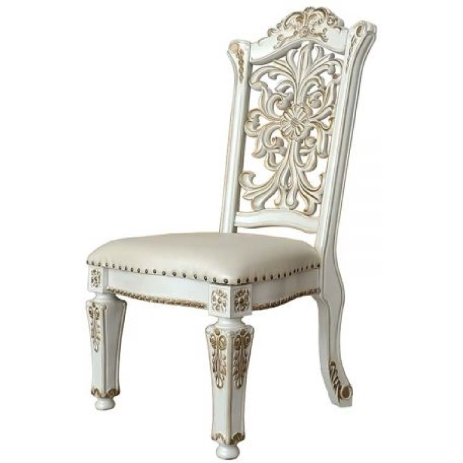 DN01347 Side Chair(Set-2), PU & Antique Pearl Finish - Vendome ( 2Pc/1Ctn )