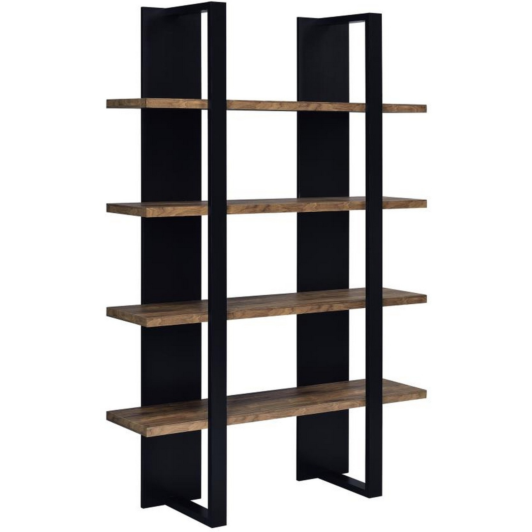 Bookcase with 4 Tier Shelves and Wooden Frame, Brown and Black