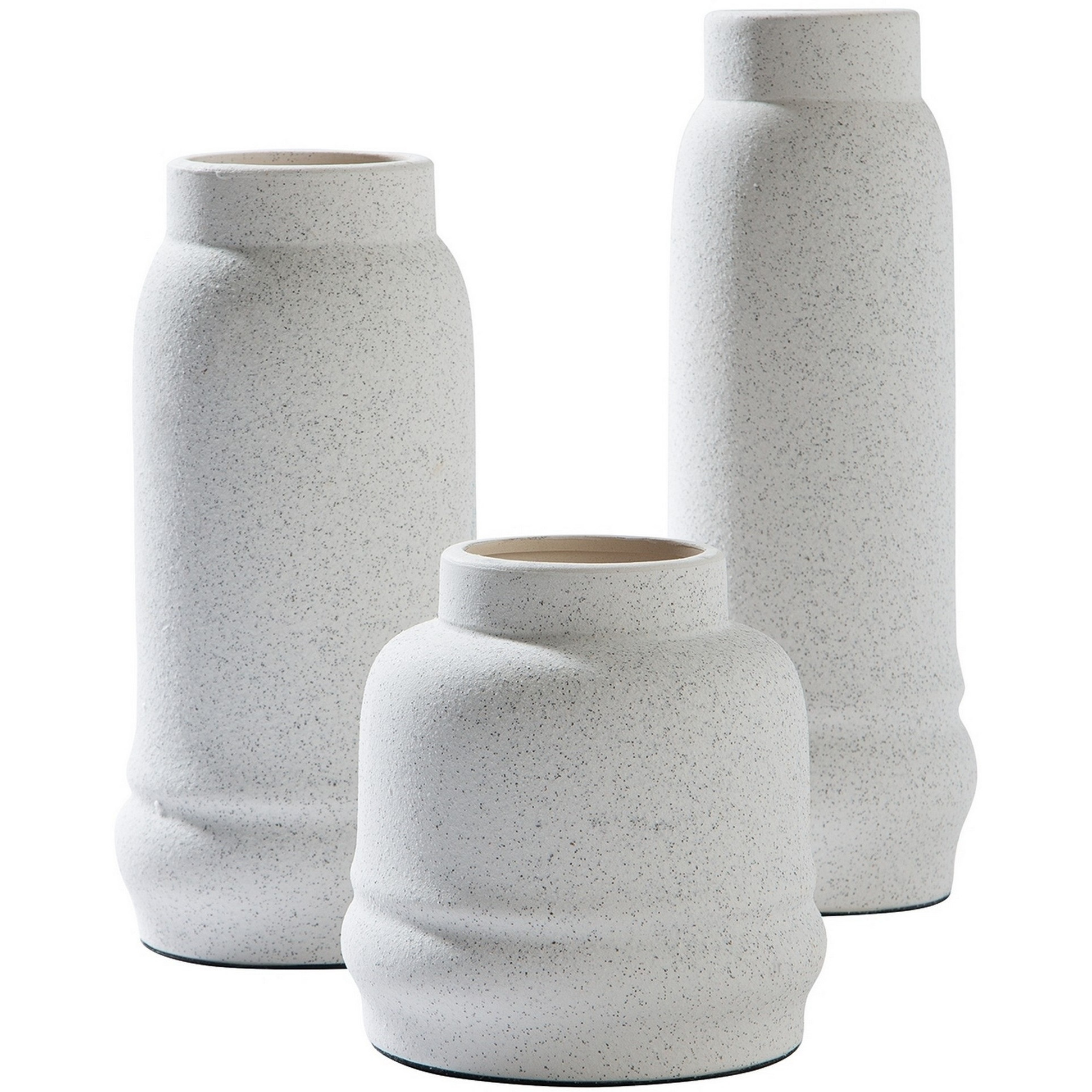 Vase with Elongated Textured Ceramic, Set of 3, White