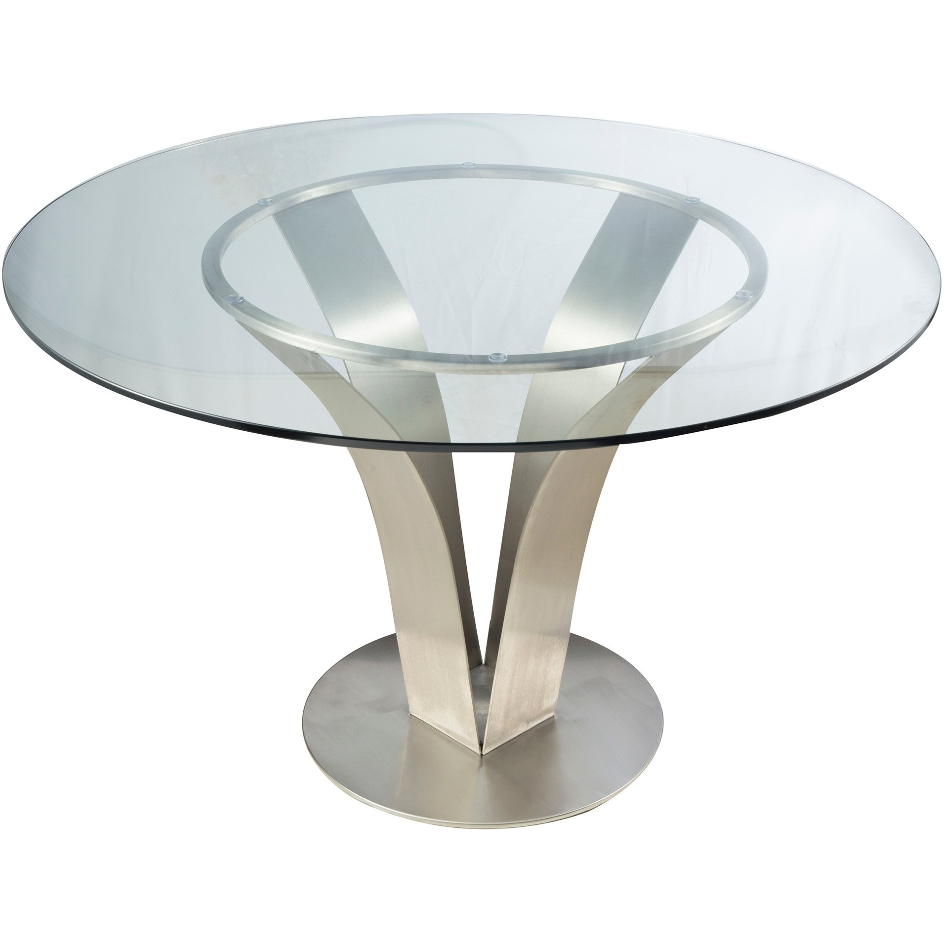48 Inch Dining Table with Round Glass Top and Metal Base, Chrome