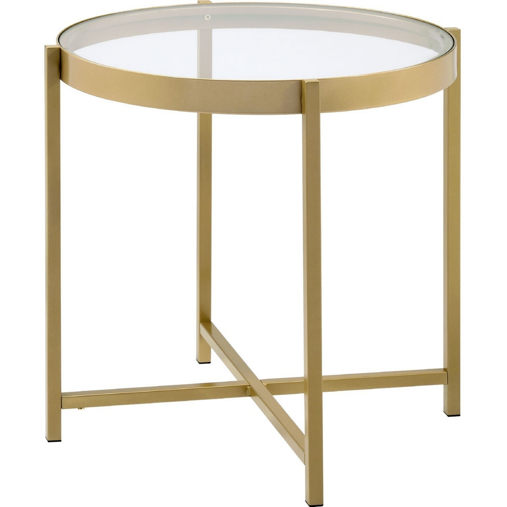 End Table with Round Glass Top and Metal Frame, Gold
