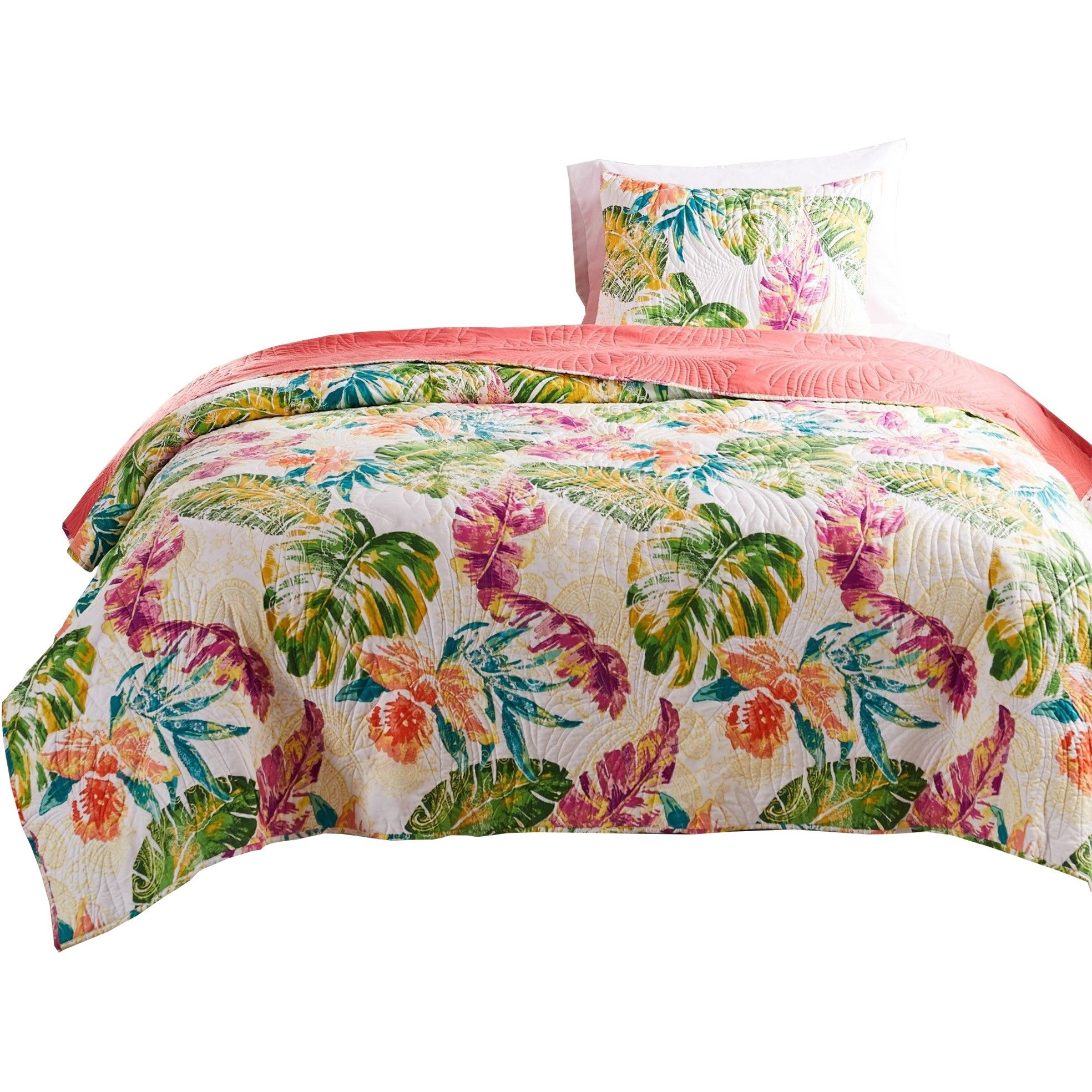 Aulne 2 Piece Twin Quilt Set with Leaf Print, Multicolor