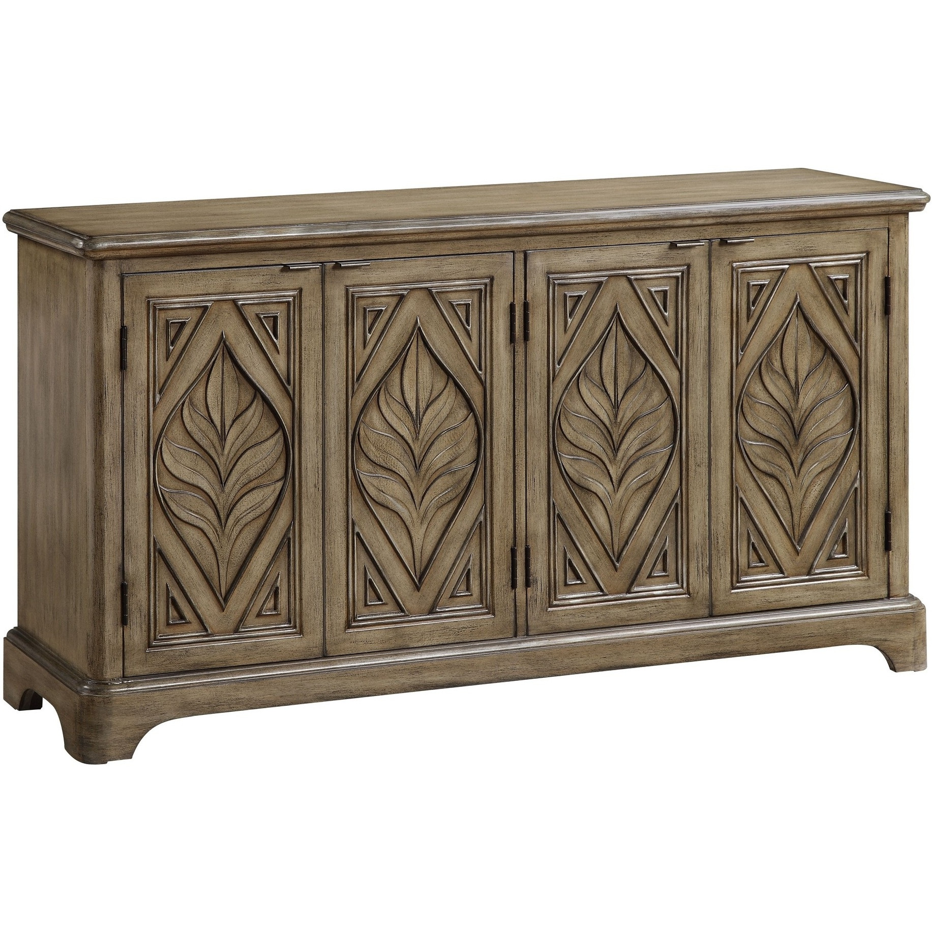 Console Table with Carved Leaf Motif Doors, Brown