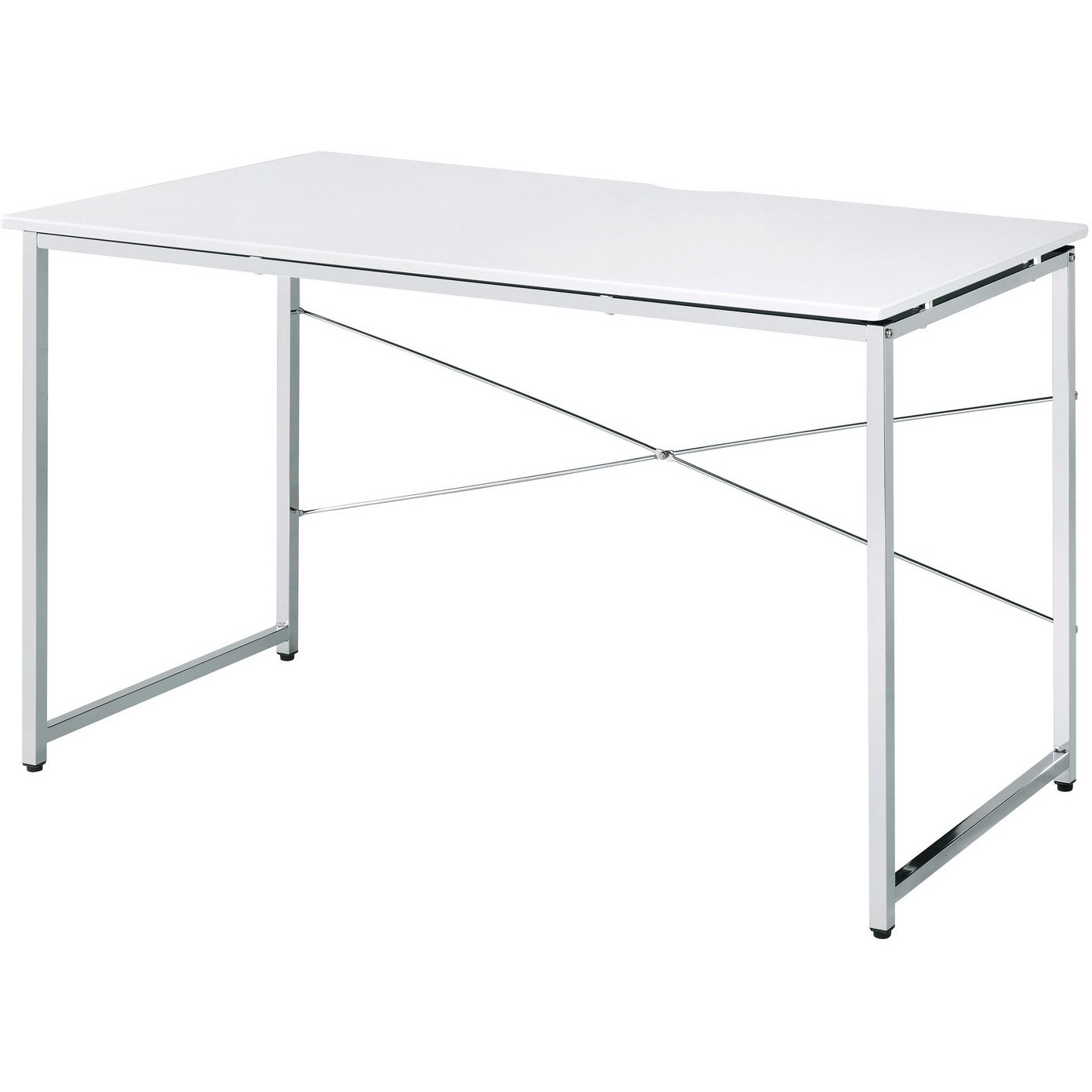 Writing Desk with X Shaped Cross Bar and Chrome Finish, White