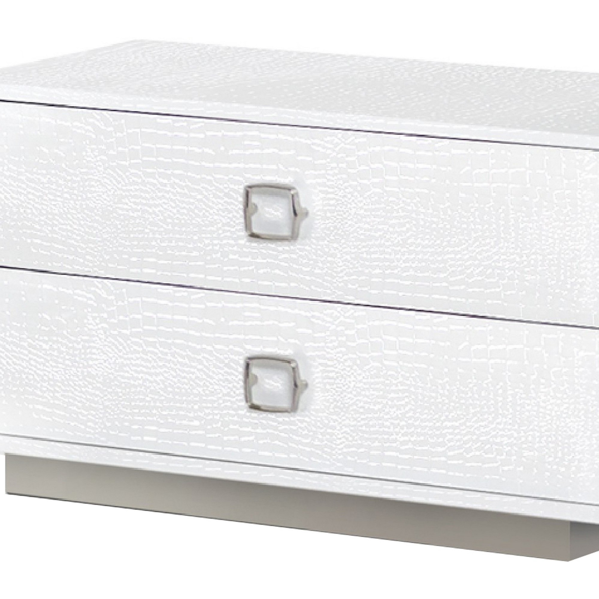Hart 32 Inch Modern Nightstand, 2 Drawers, Textured Lacquer Finish, White