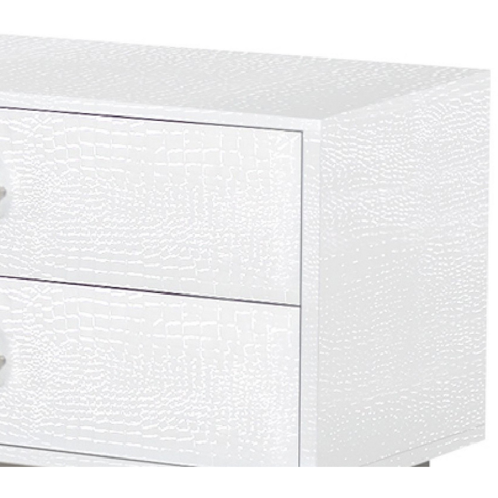 Hart 32 Inch Modern Nightstand, 2 Drawers, Textured Lacquer Finish, White