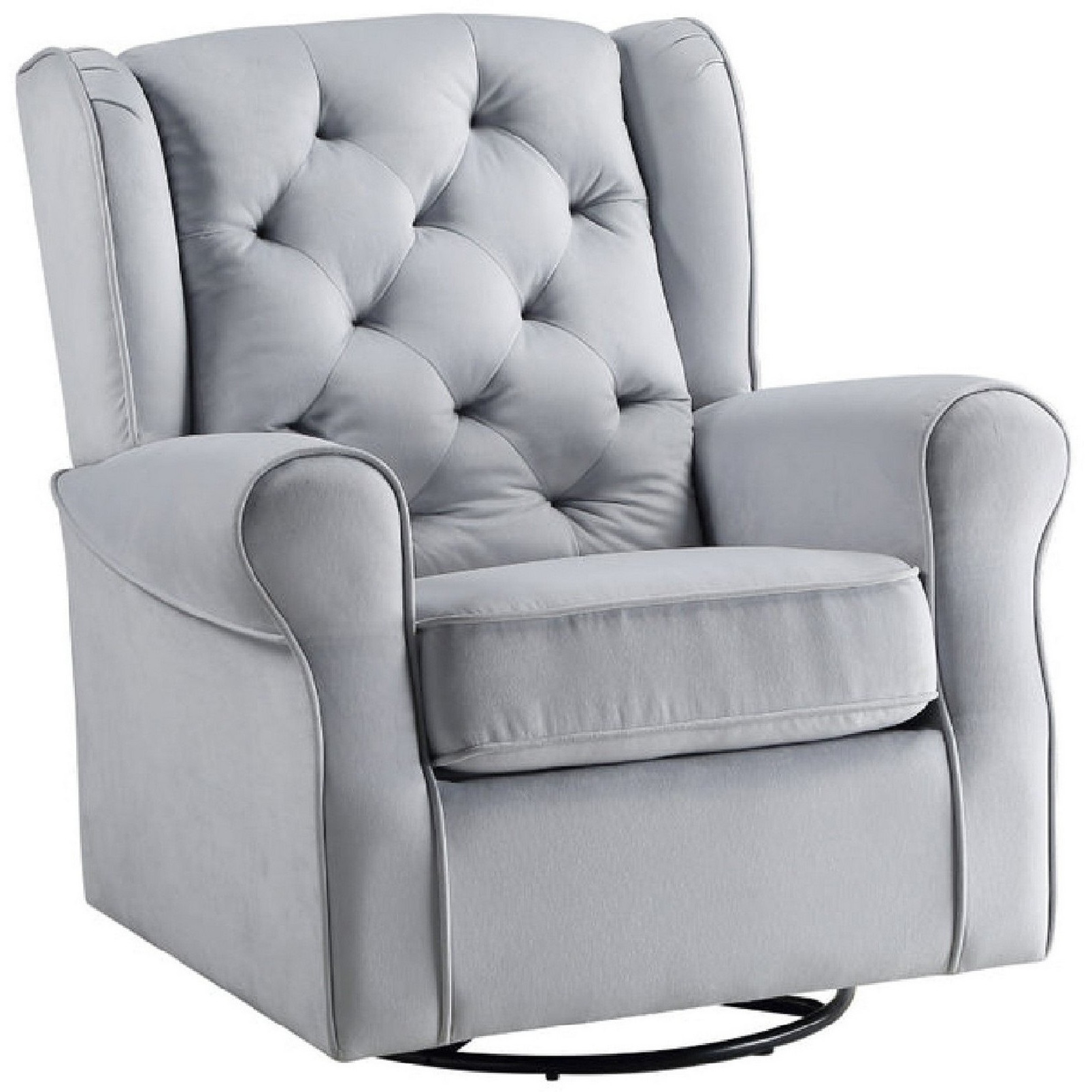 35 Inch Accent Swivel Chair, Glider, Tufted Back, Gray