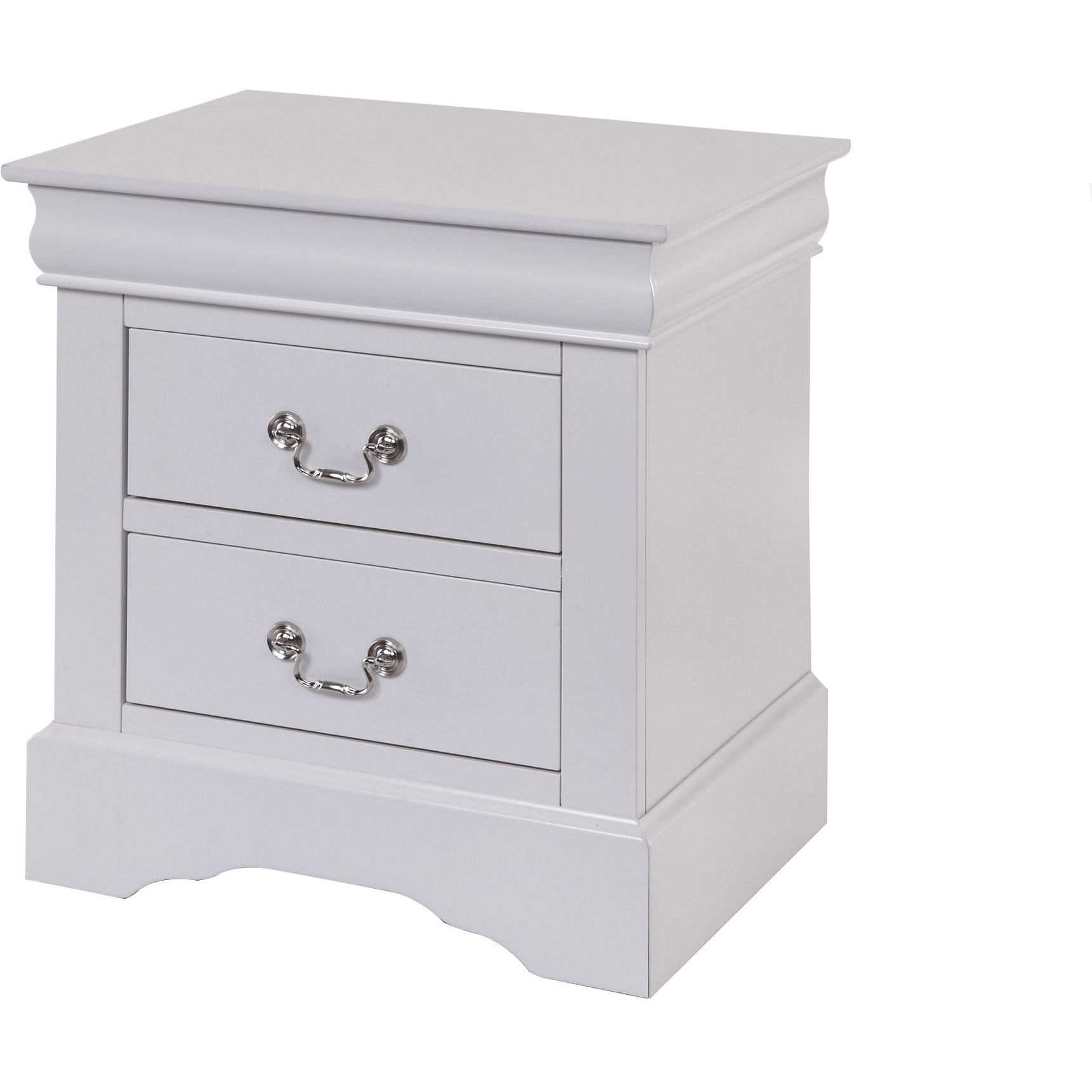 24 Inch Modern Classic Nightstand, 2 Drawers, Drop Handles, Wood, White