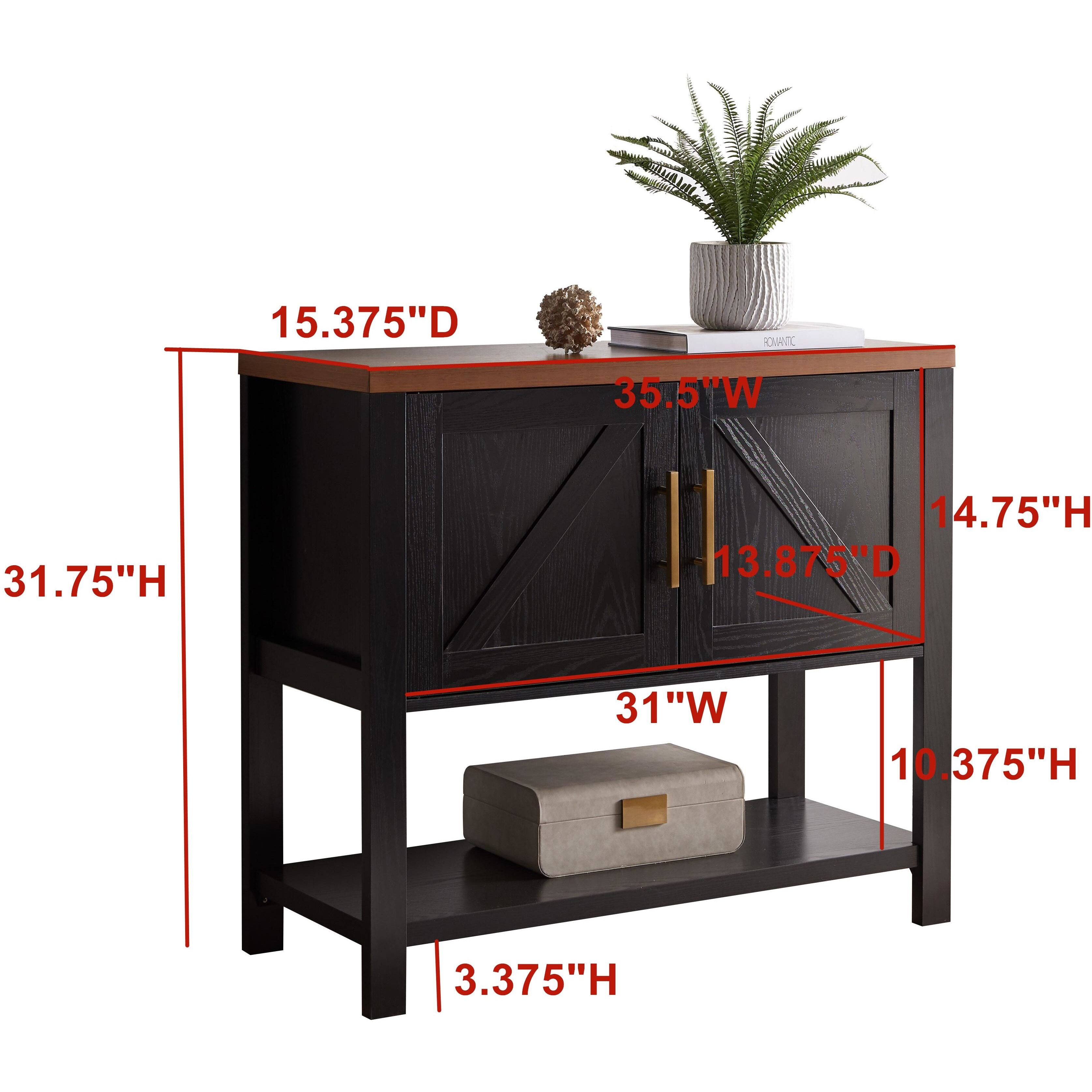 Duquette 2-Door Modern Storage Console Table, Black & Walnut Wood