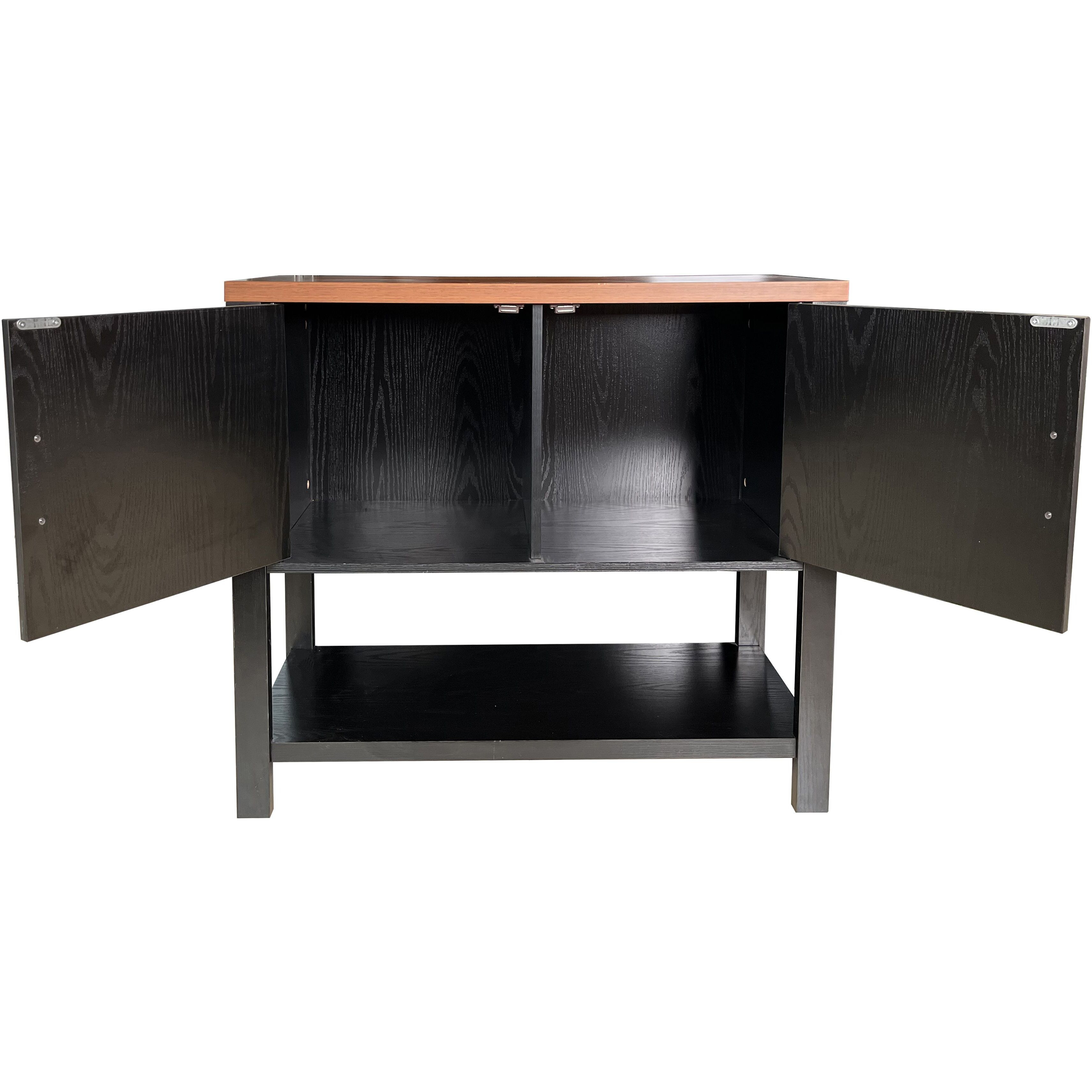 Duquette 2-Door Modern Storage Console Table, Black & Walnut Wood