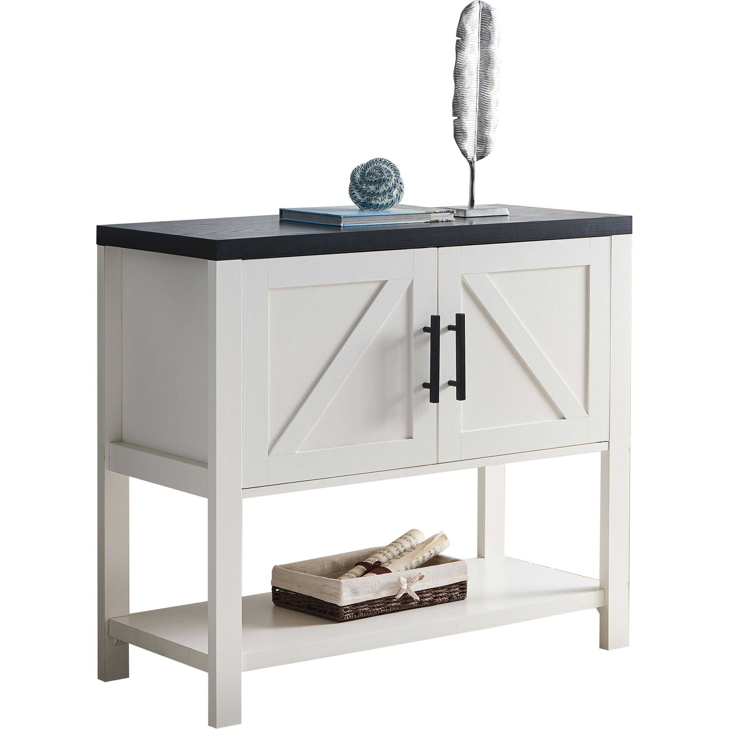 Duquette 2-Door Modern Storage Console Table, White & Black Wood
