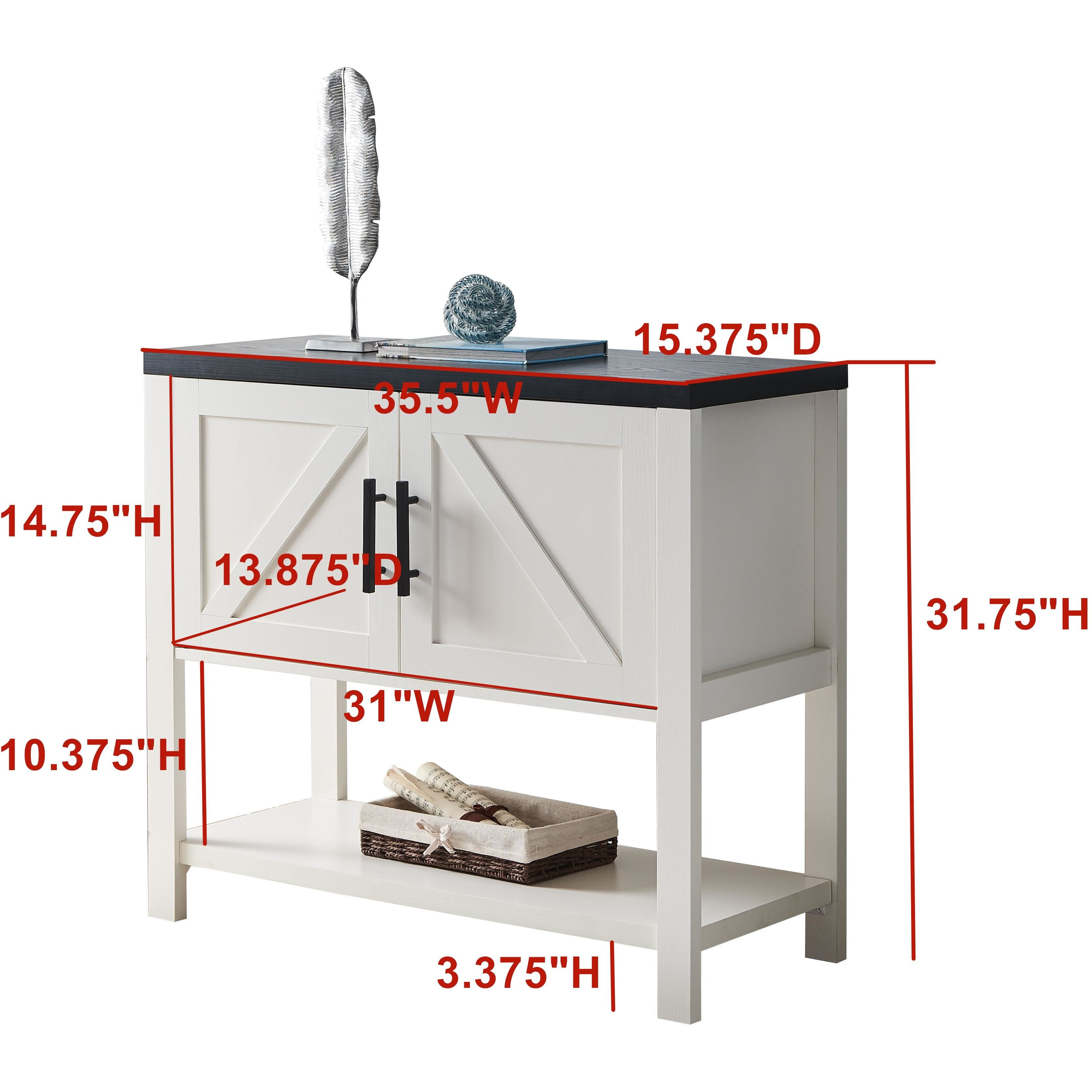 Duquette 2-Door Modern Storage Console Table, White & Black Wood