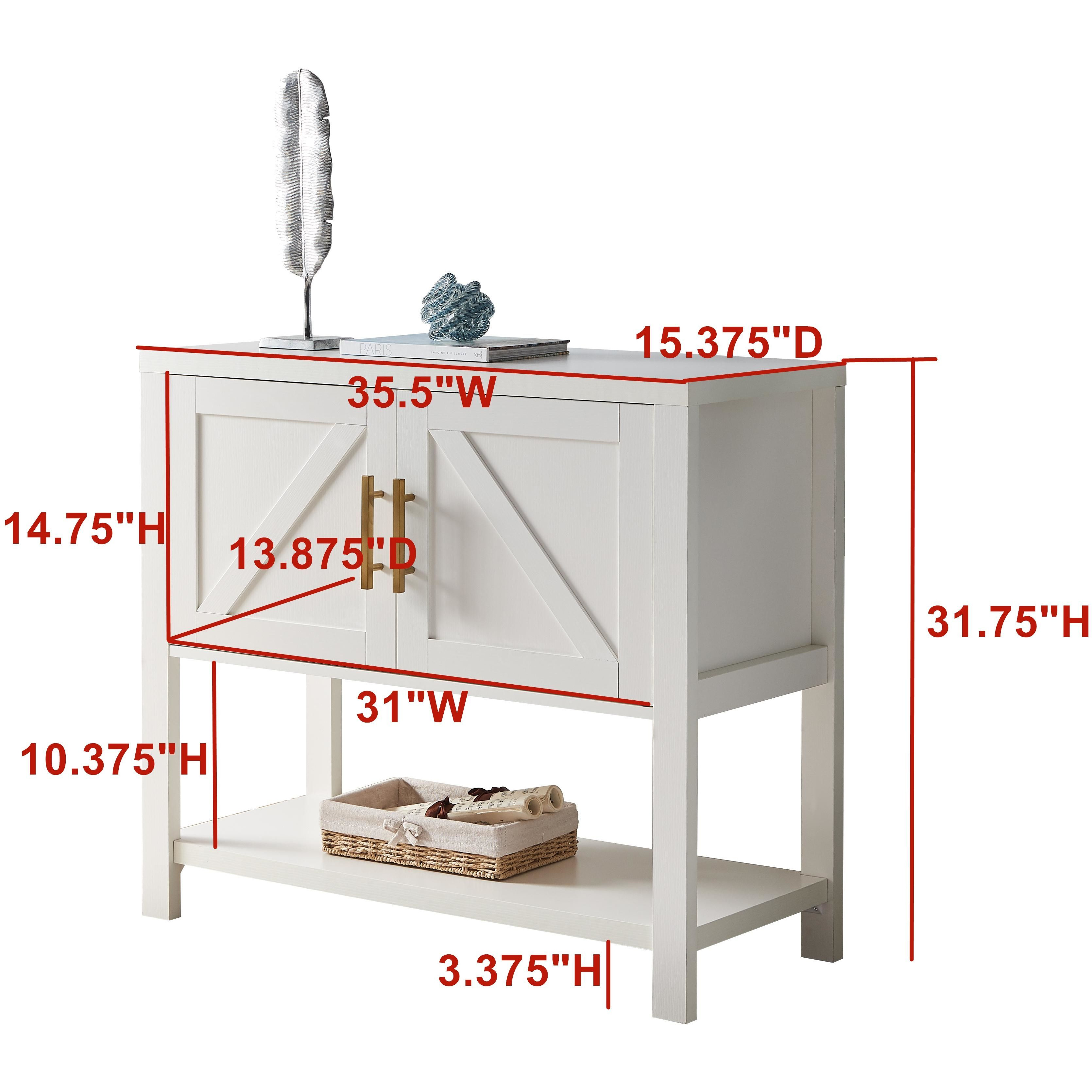Duquette 2-Door Modern Storage Console Table, White Wood