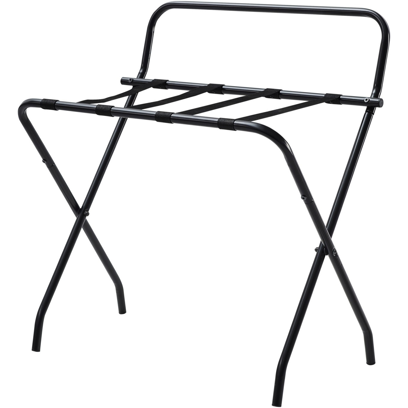 Davao Black Metal High-Back Folding Luggage Rack with Nylon Straps