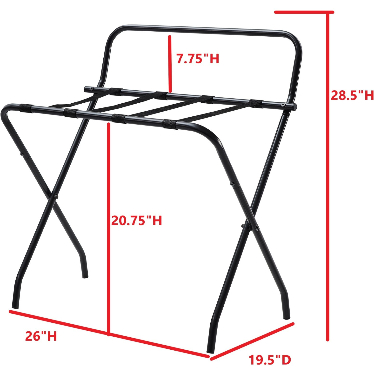 Davao Black Metal High-Back Folding Luggage Rack with Nylon Straps