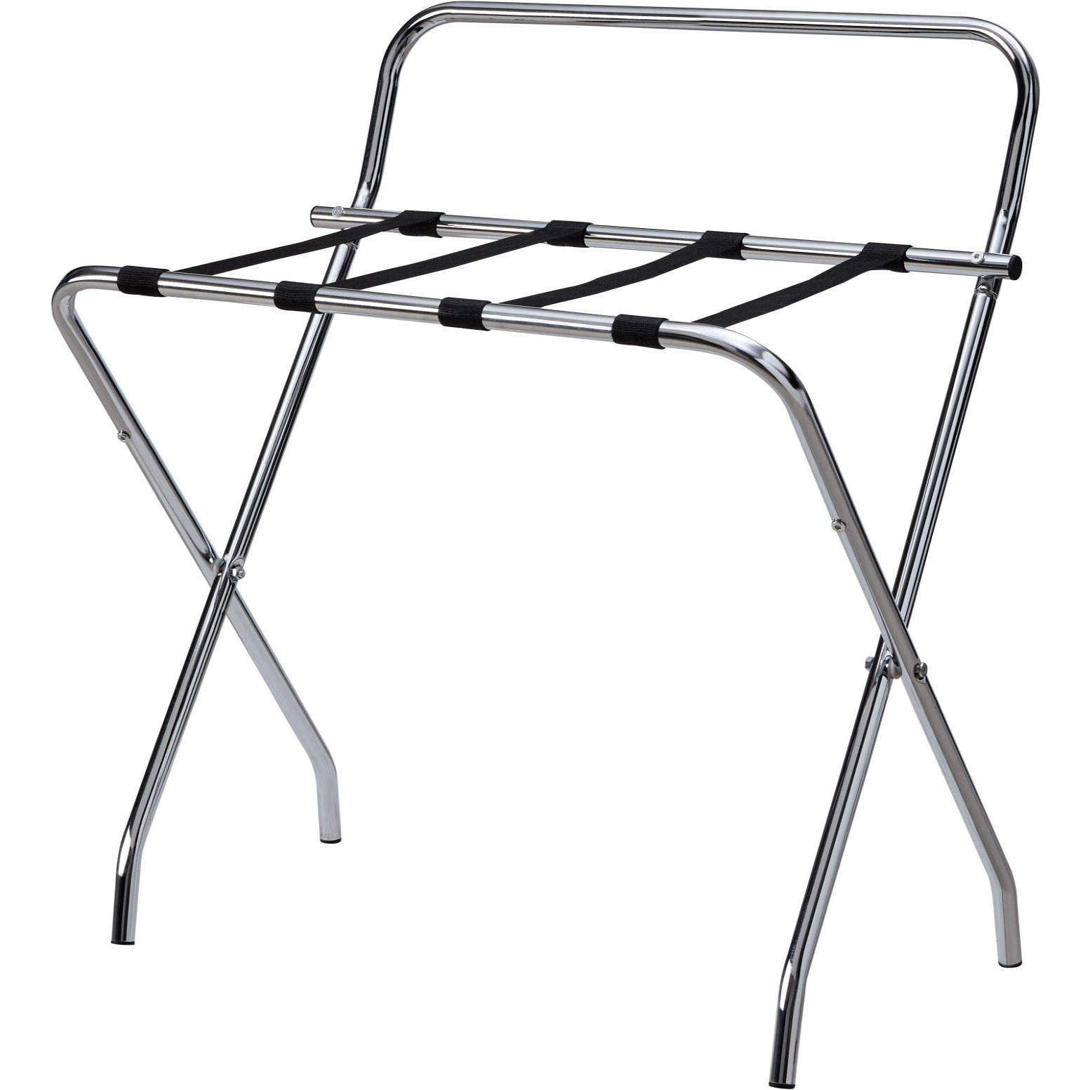 Davao Chrome Metal High-Back Folding Luggage Rack with Nylon Straps