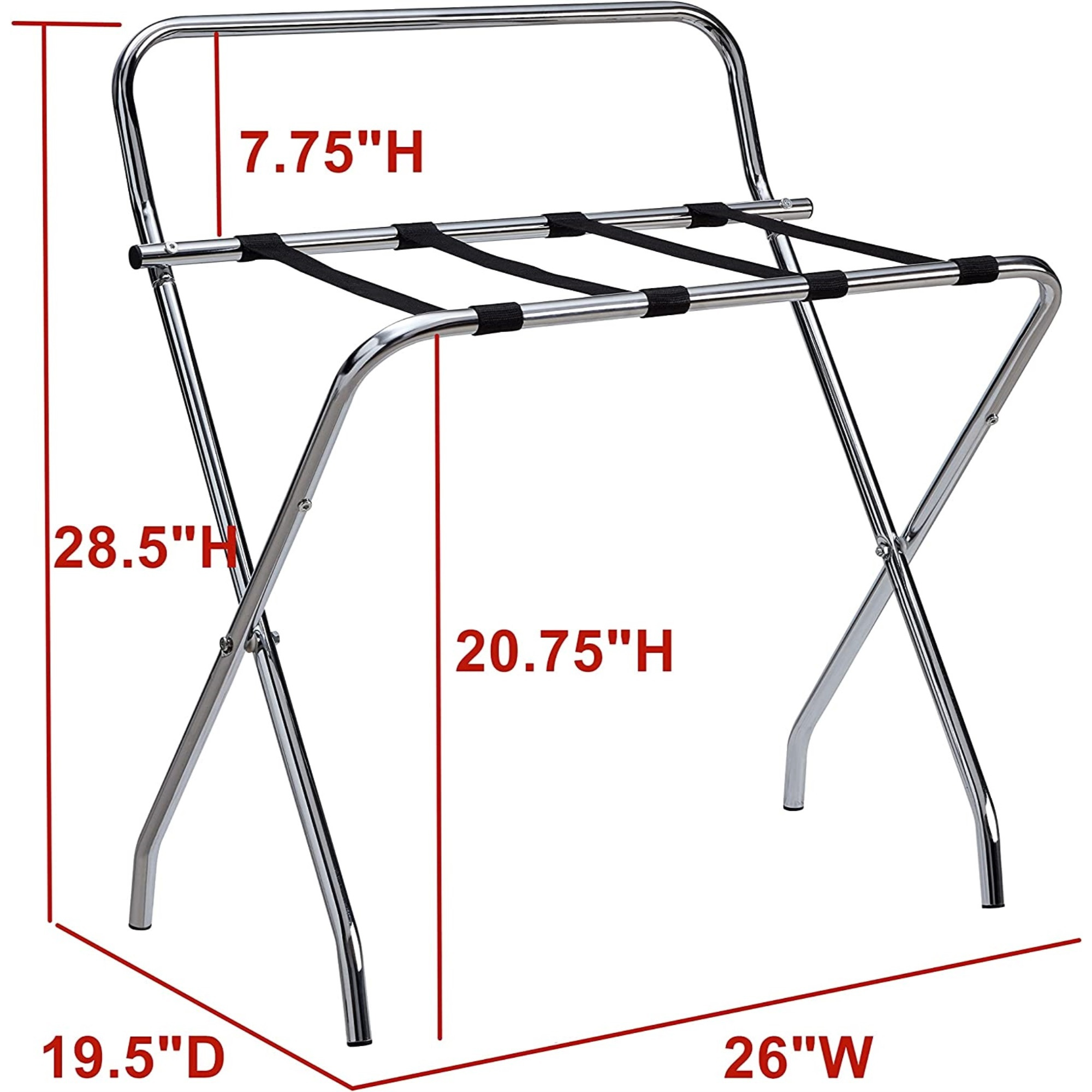 Davao Chrome Metal High-Back Folding Luggage Rack with Nylon Straps