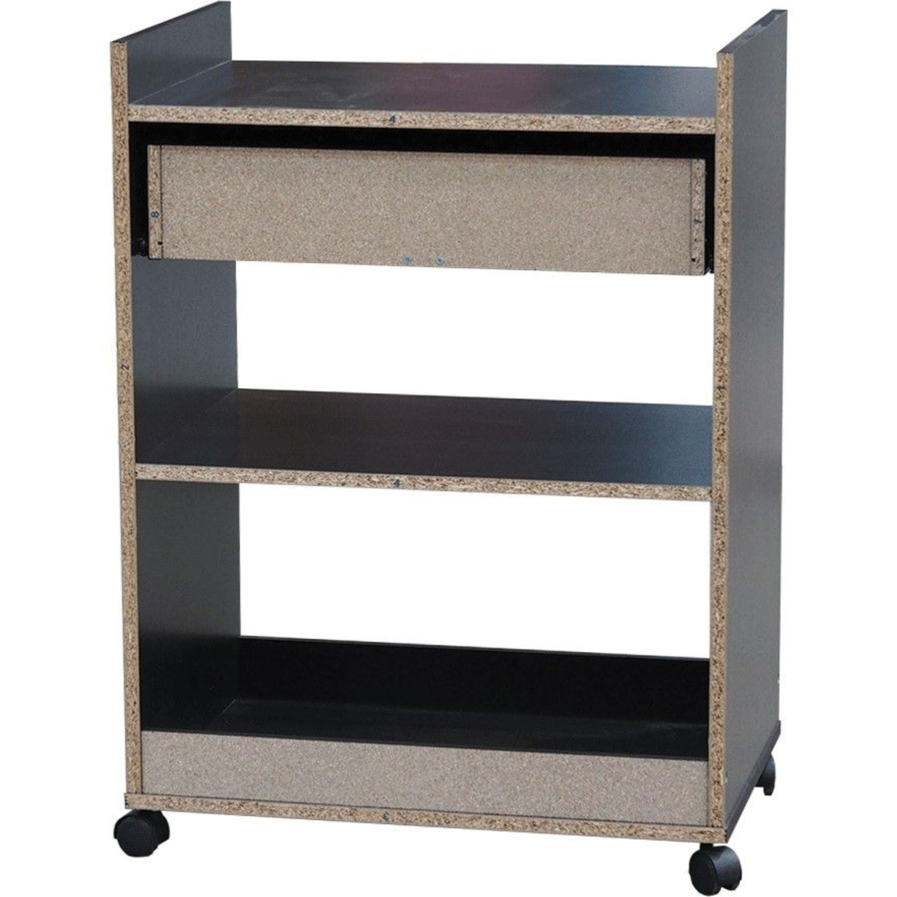 Centennial Wheeled Kitchen Island Microwave Serving Cart with Storage, Oak Black Wood