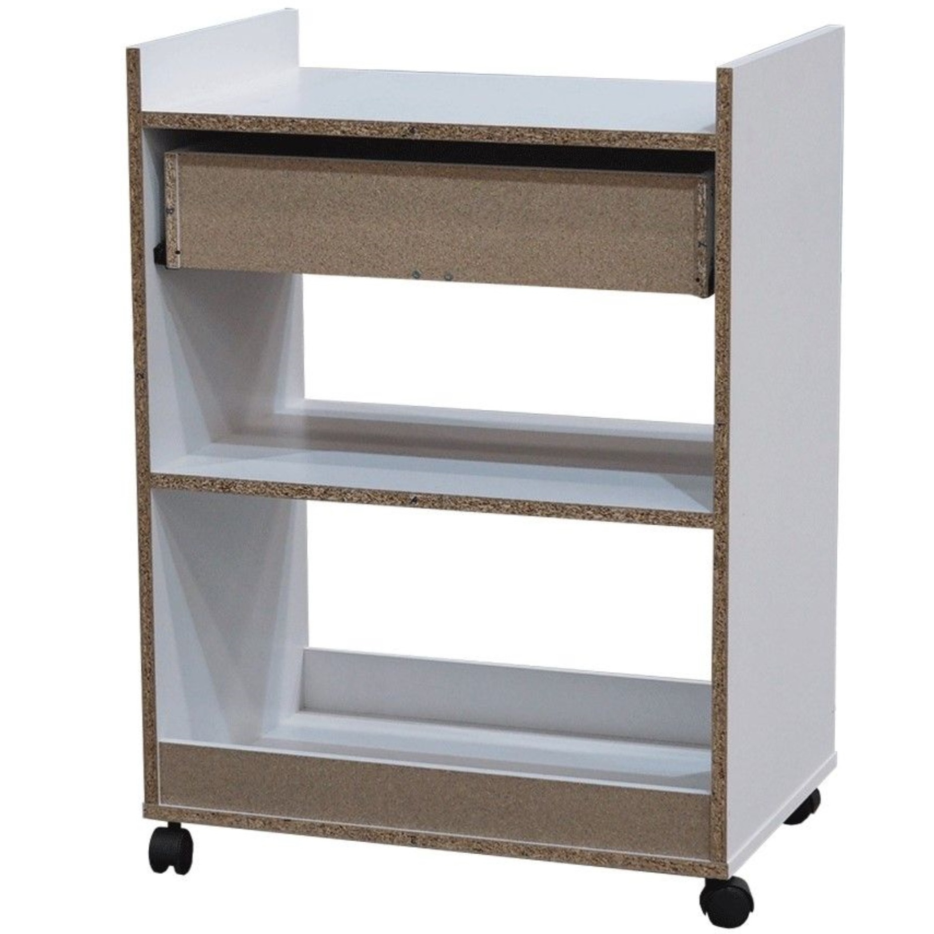 Centennial Wheeled Kitchen Island Microwave Serving Cart with Storage, White Wood