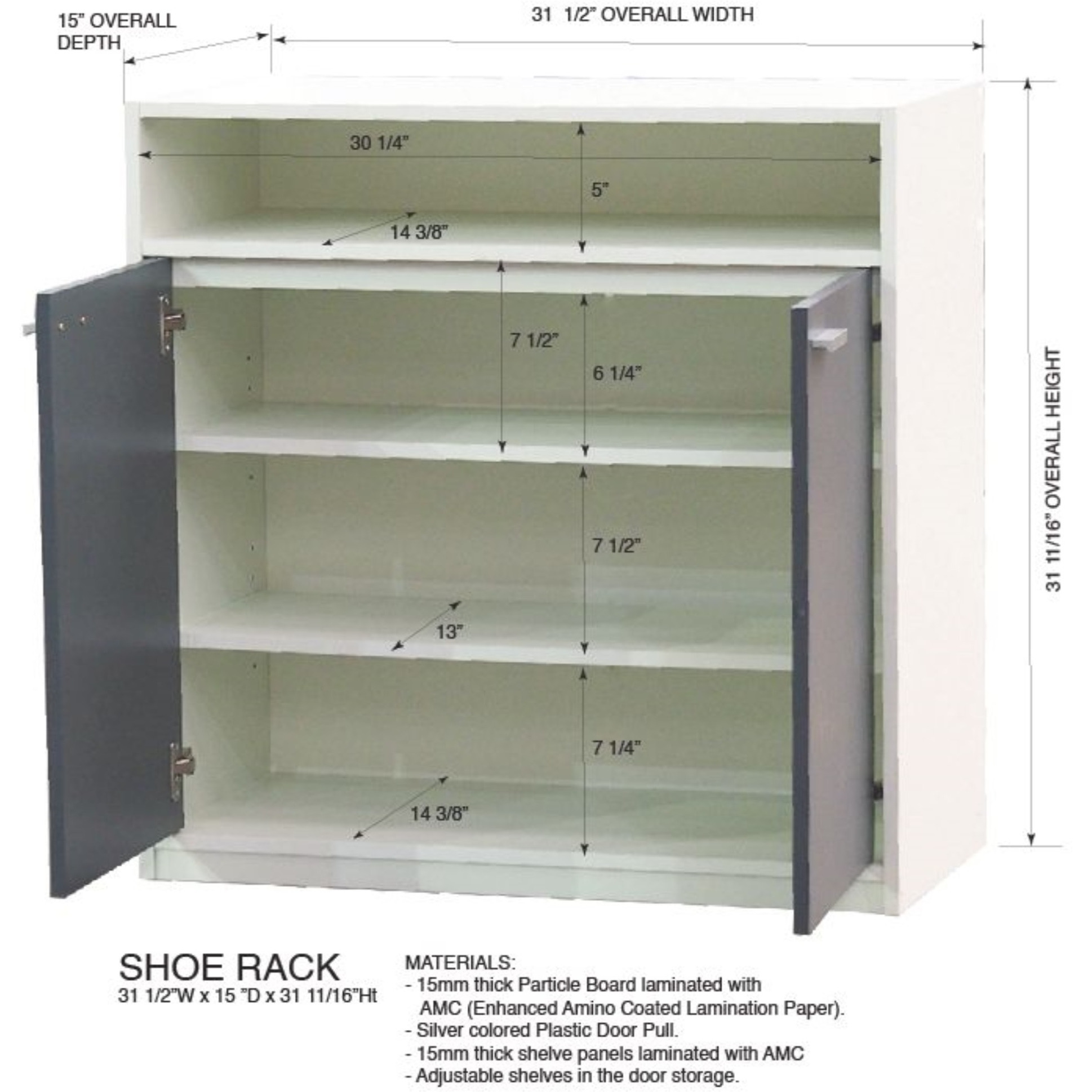 Moretz 2-Door Shoe Storage Cabinet, White & Gray Wood