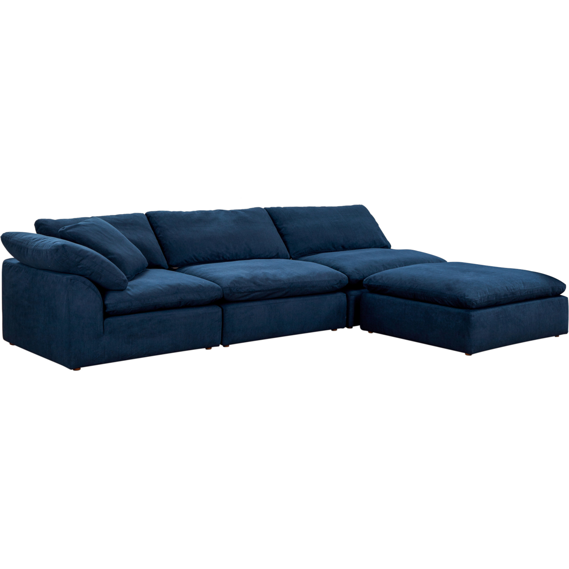 Sunset Trading Contemporary Puff Collection 4PC Slipcovered Modular Sectional Sofa with Ottoman, Performance Fabric Washable Water-Resistant Stain-Proof, 132" Deep-Seating Down-Filled L-Shaped Chaise Lounge Couch, Navy Blue