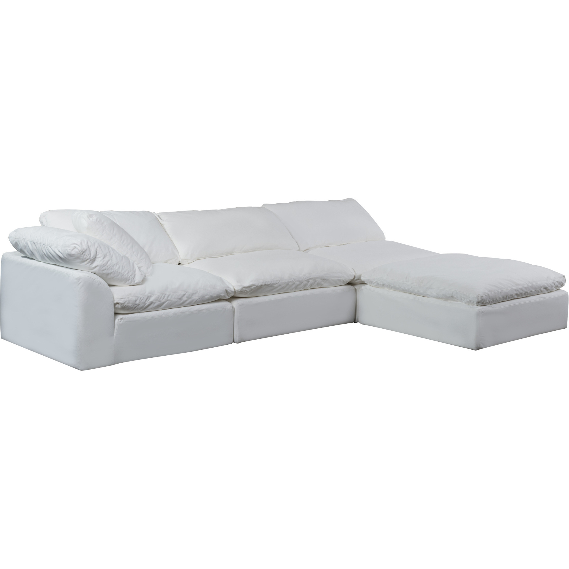 Sunset Trading Contemporary Puff Collection 4PC Slipcovered Modular Sectional Sofa with Ottoman, Performance Fabric Washable Water-Resistant Stain-Proof, 132" Deep-Seating Down-Filled L-Shaped Chaise Lounge Couch, White