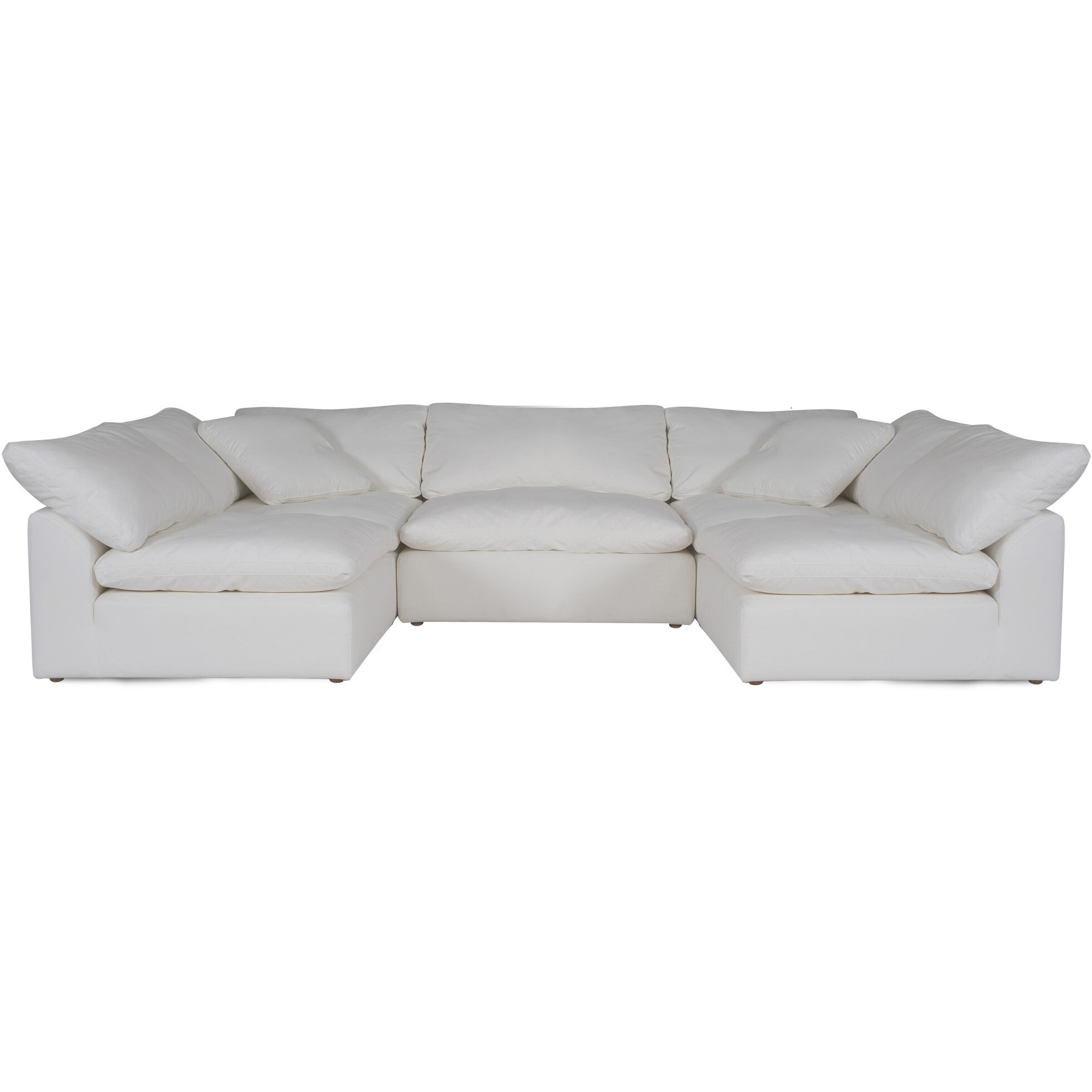 Sunset Trading Contemporary Puff Collection 5PC Slipcovered U-Shaped Sectional Sofa, Performance Fabric Washable Water-Resistant Stain-Proof, 132" Deep-Seating Down-Filled Modular Couch, White