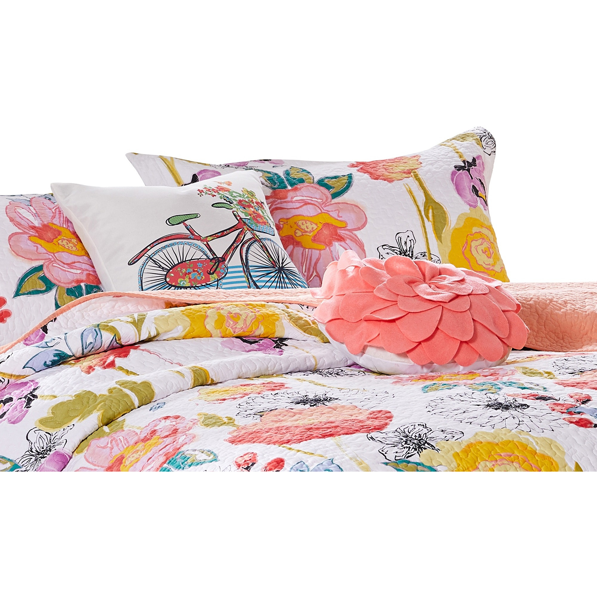 Mavi 5 Piece Reversible Full Quilt Set, Spring Floral Print, Multicolor