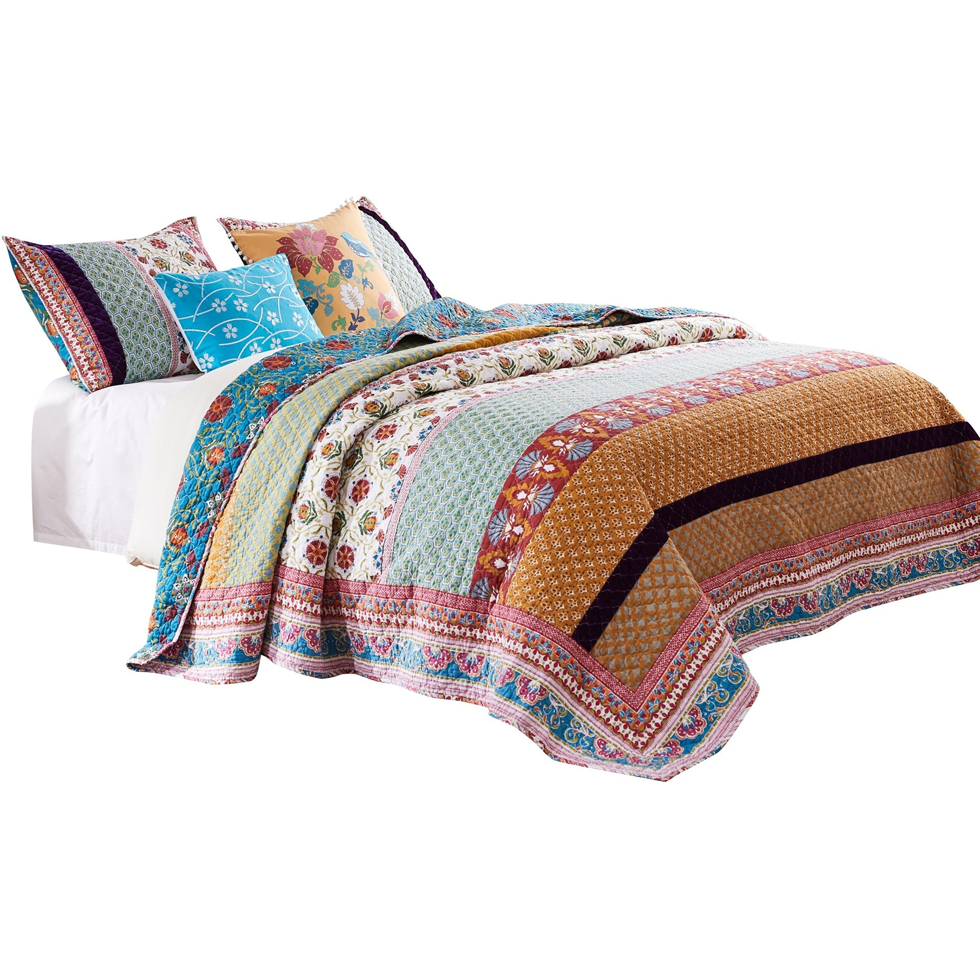 Sama 5 Piece Reversible Full Quilt Set, Floral Print Patterns, Multicolor