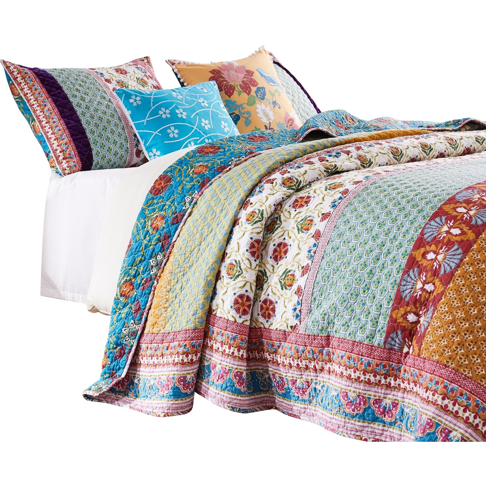 Sama 5 Piece Reversible King Quilt Set, Floral Print Patterns, Multicolor
